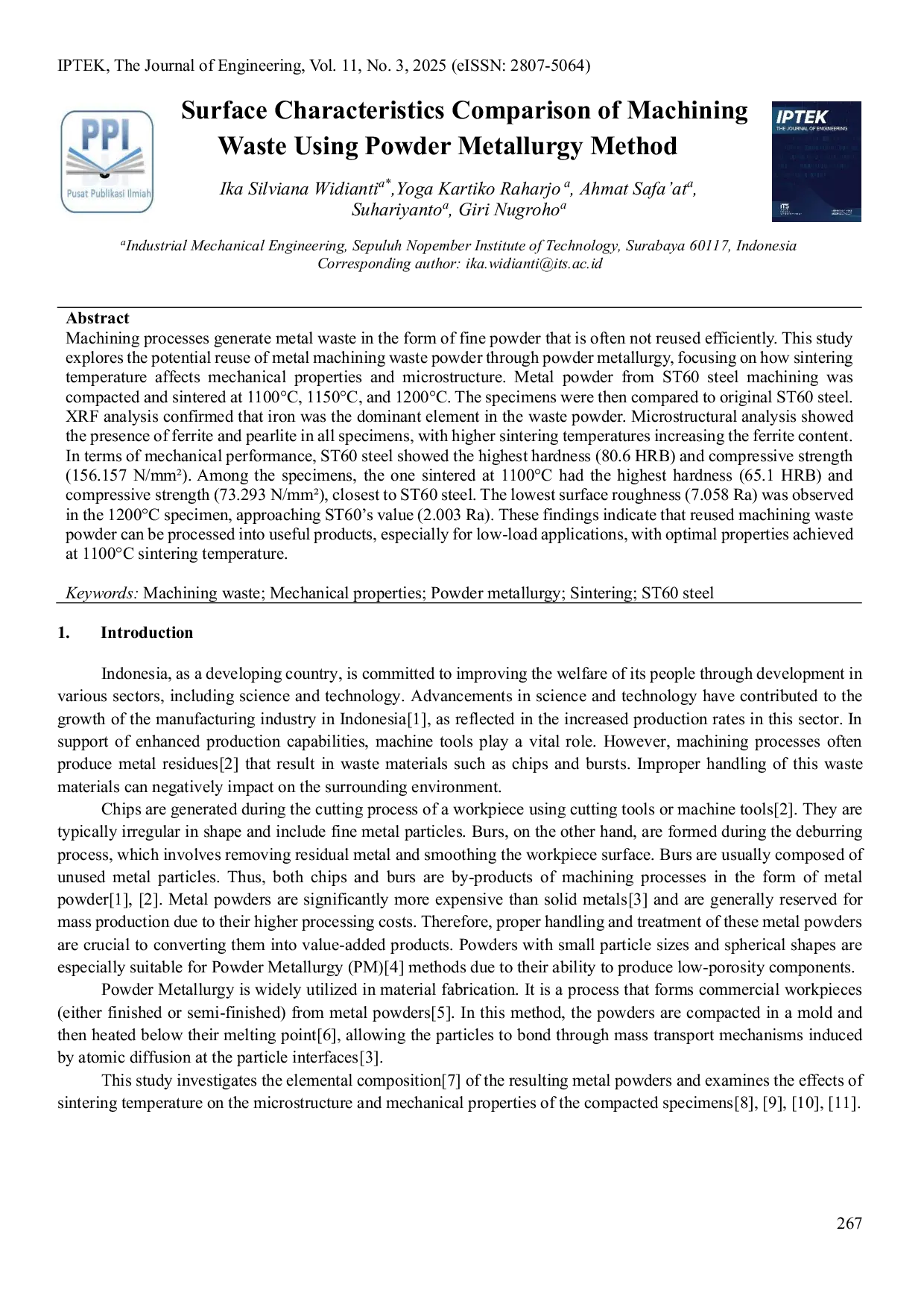 JURIS Surface Characteristics Comparison of Machining Waste Using Powder Metallurgy Method