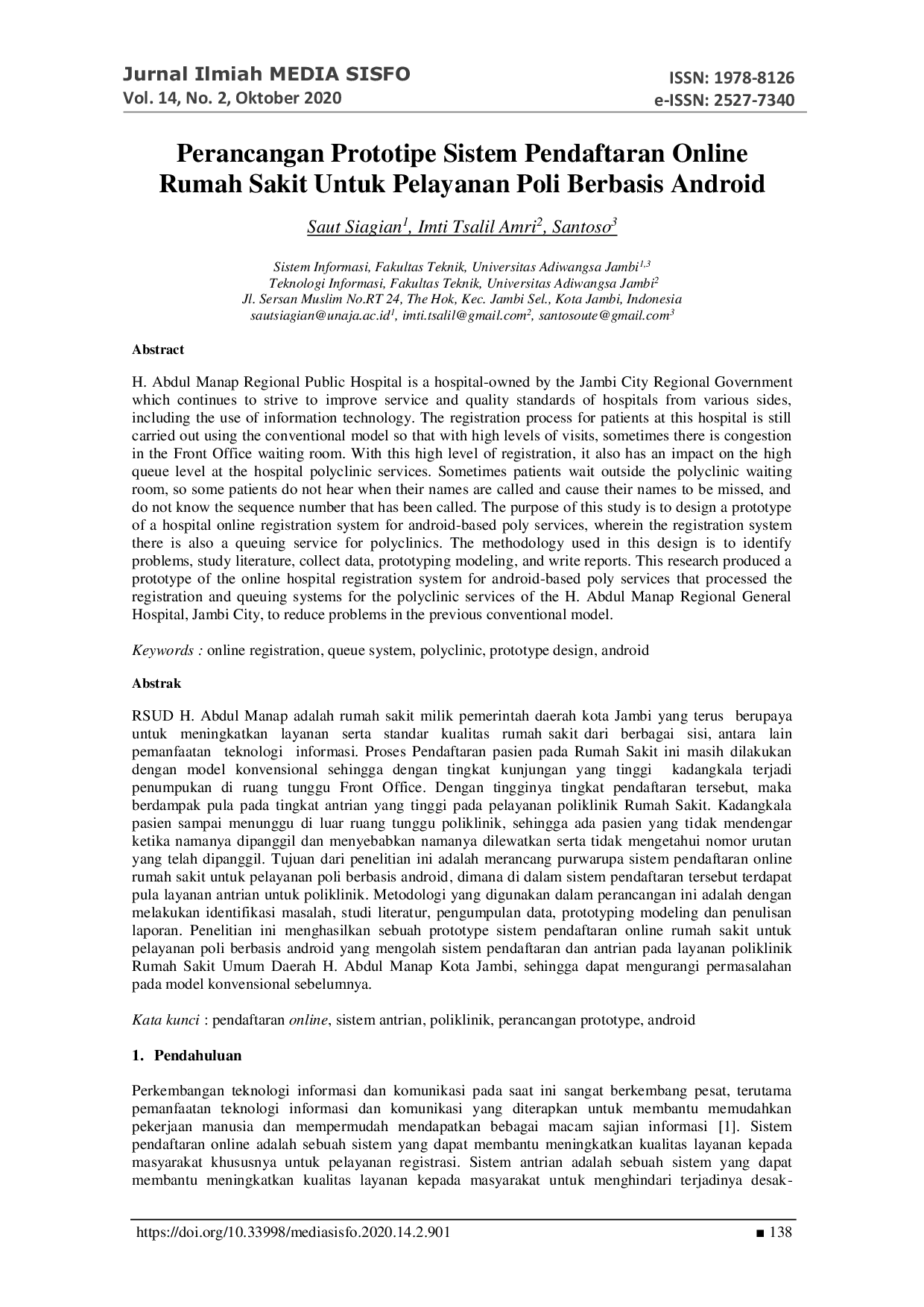 JURIS Perancangan Prototipe Sistem Pendaftaran Online Rumah Sakit Untuk Pelayanan Poli Berbasis Android