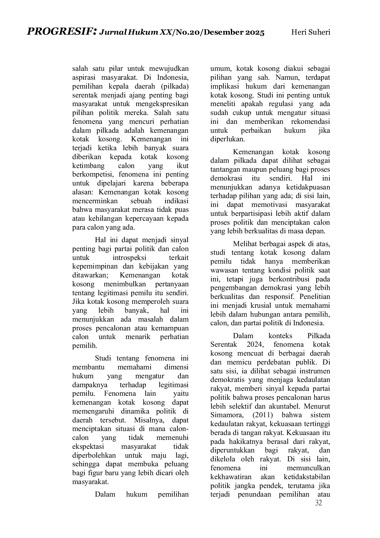 JURIS Aspek Hukum dan Konstitusionalitas Kemenangan Kotak Kosong dalam Pilkada Serentak Tahun 2024