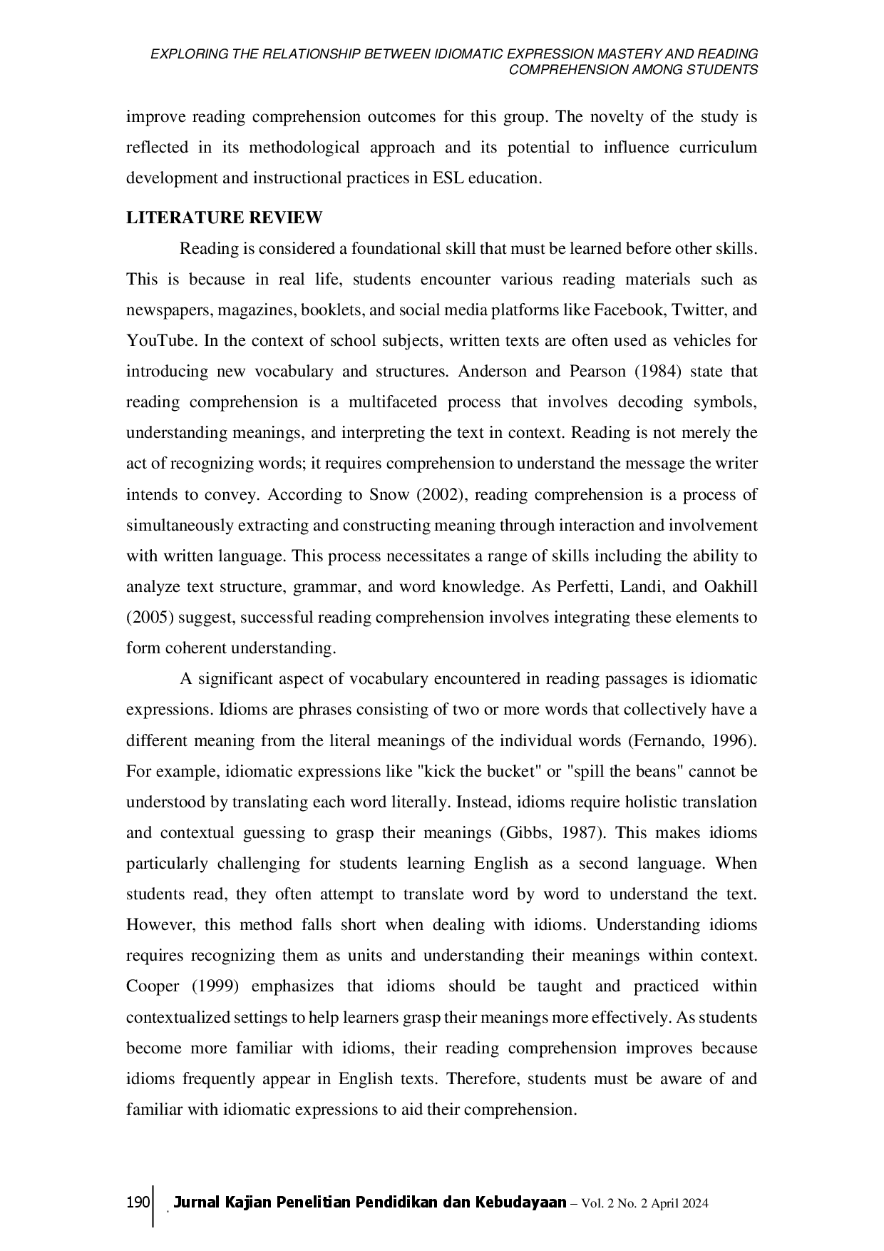 juris Exploring the Relationship between Idiomatic Expression Mastery and Reading Comprehension among Students