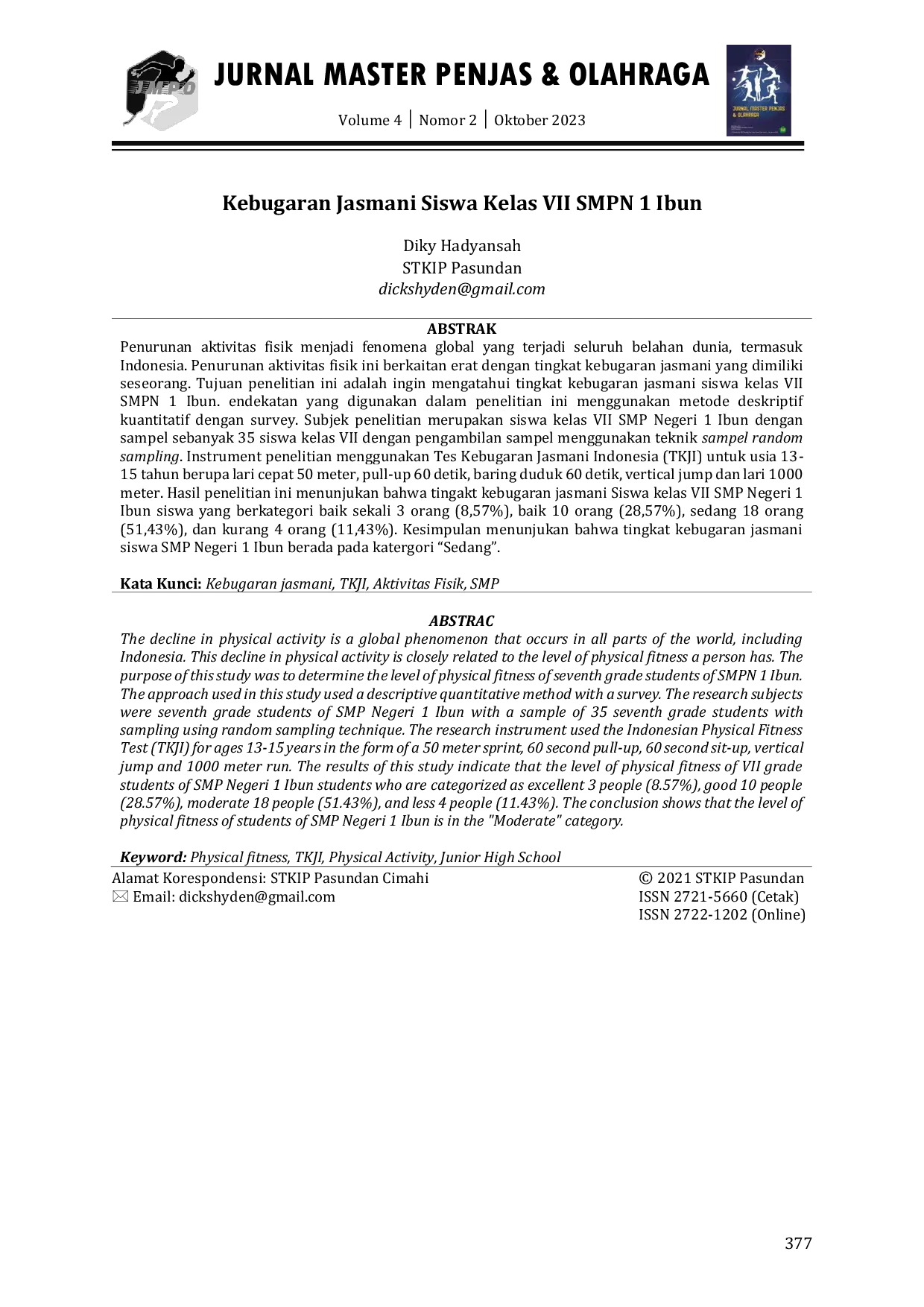 JURIS Kebugaran Jasmani Siswa Kelas VII SMPN 1 Ibun