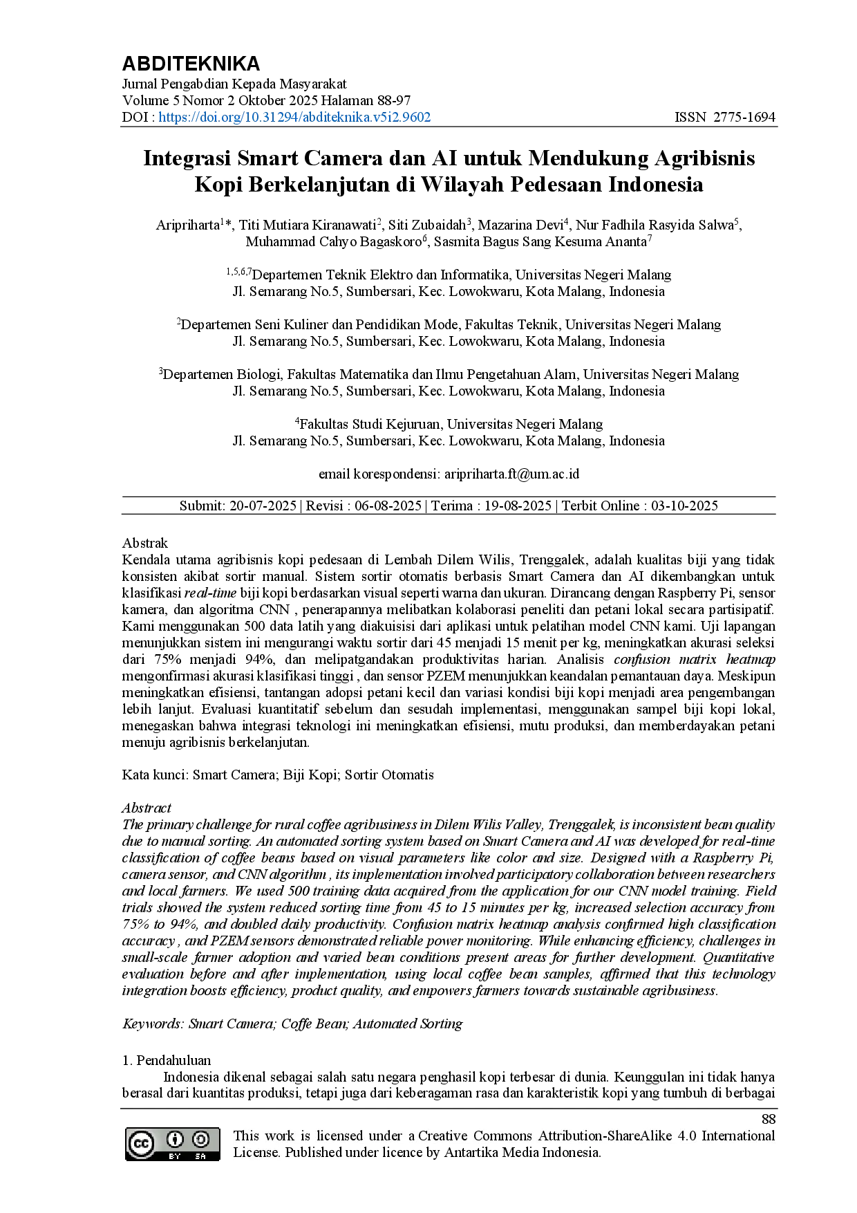 juris Integrasi Smart Camera dan AI untuk Mendukung Agribisnis Kopi Berkelanjutan di Wilayah Pedesaan Indonesia