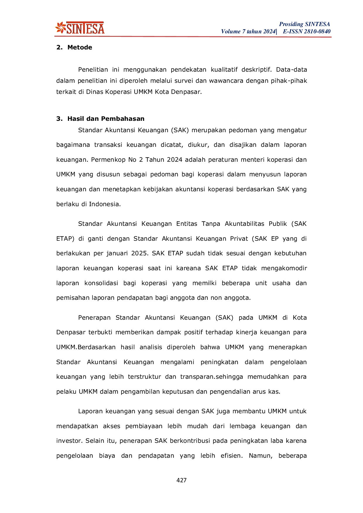 JURIS Analisis Pengaruh Penerapan Standar Akuntansi Keuangan Terhadap Kinerja Keuangan UMKM Pada Dinas Koperasi UMKM Kota Denpasar