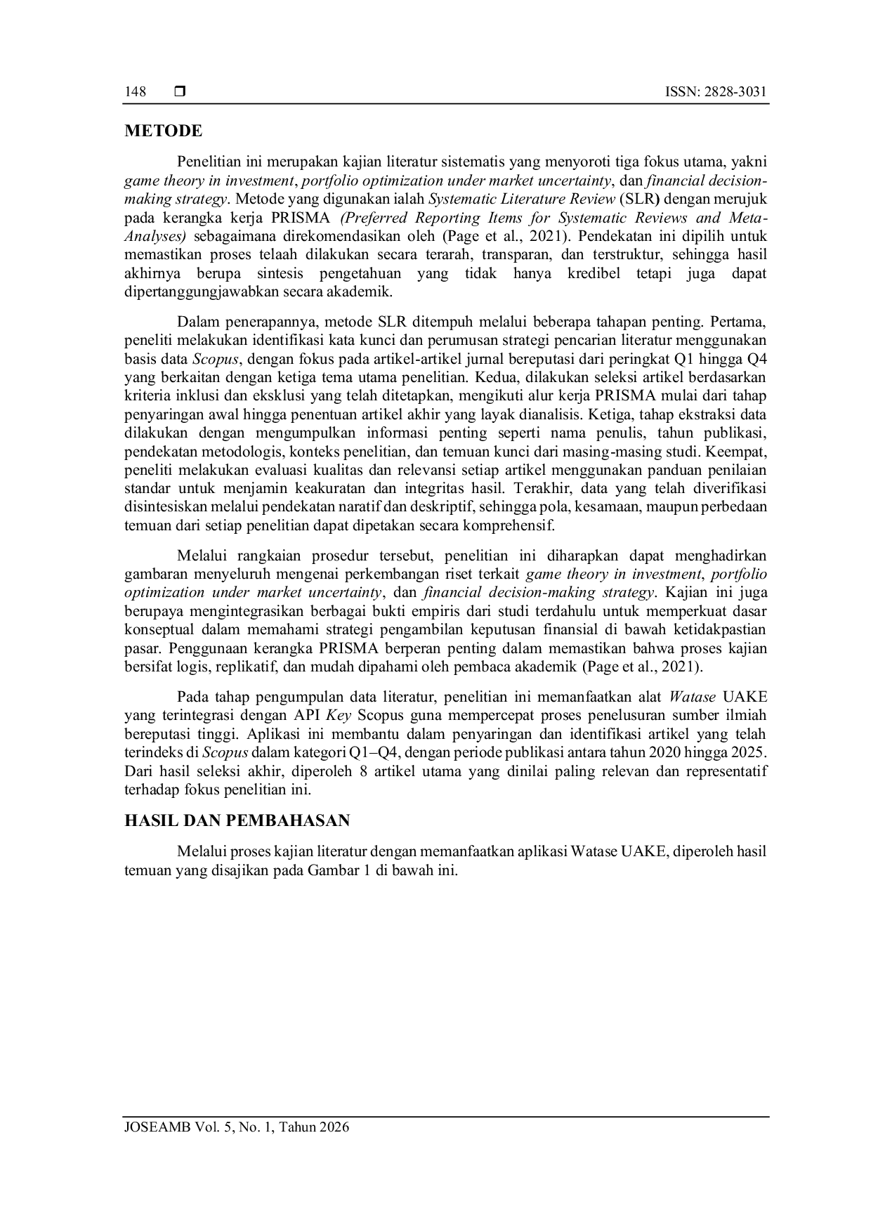 JURIS Kajian Penerapan Teori Permainan pada Strategi Investasi Portofolio dalam Kondisi Ketidakpastian Pasar Finansial