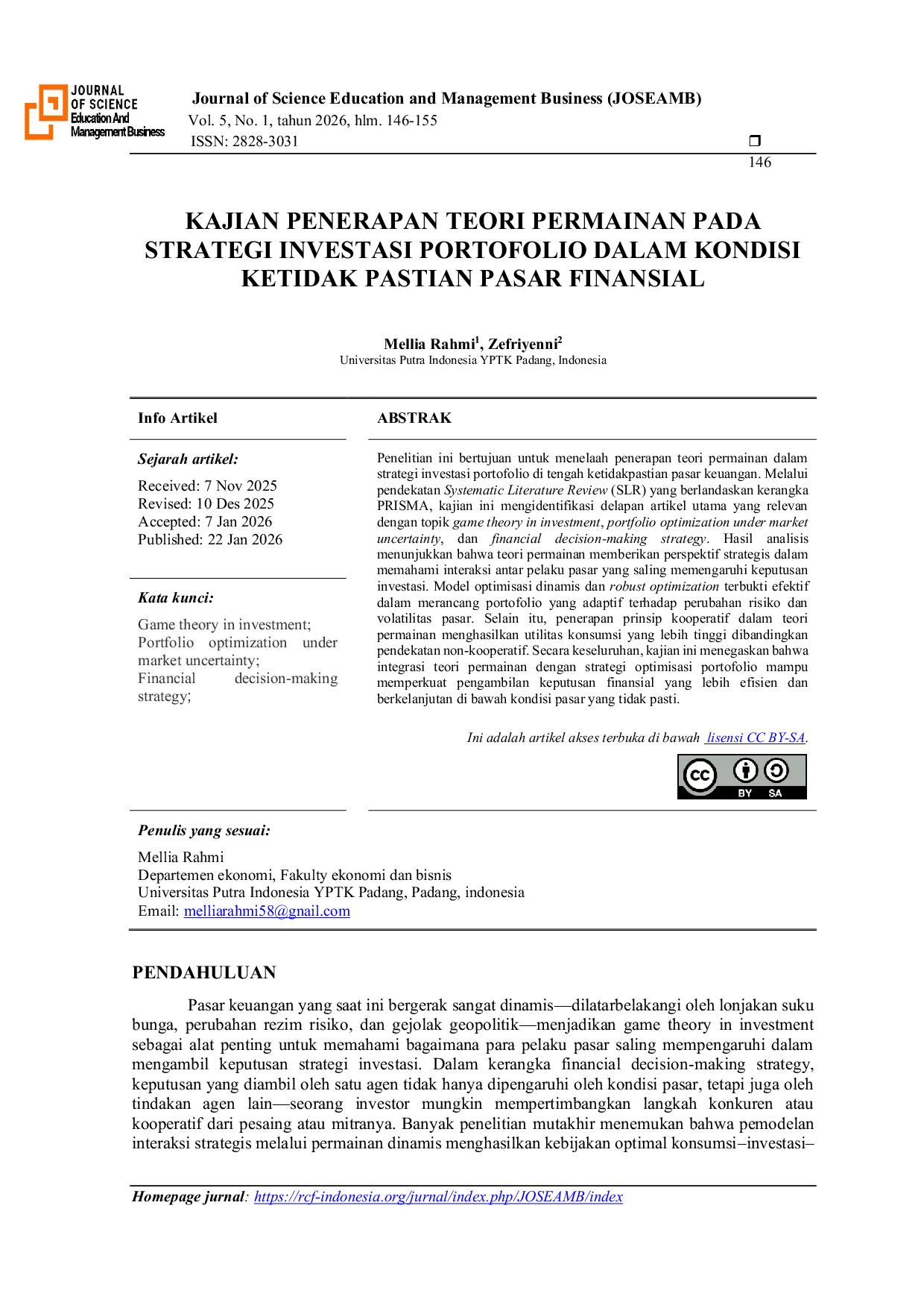 JURIS Kajian Penerapan Teori Permainan pada Strategi Investasi Portofolio dalam Kondisi Ketidakpastian Pasar Finansial