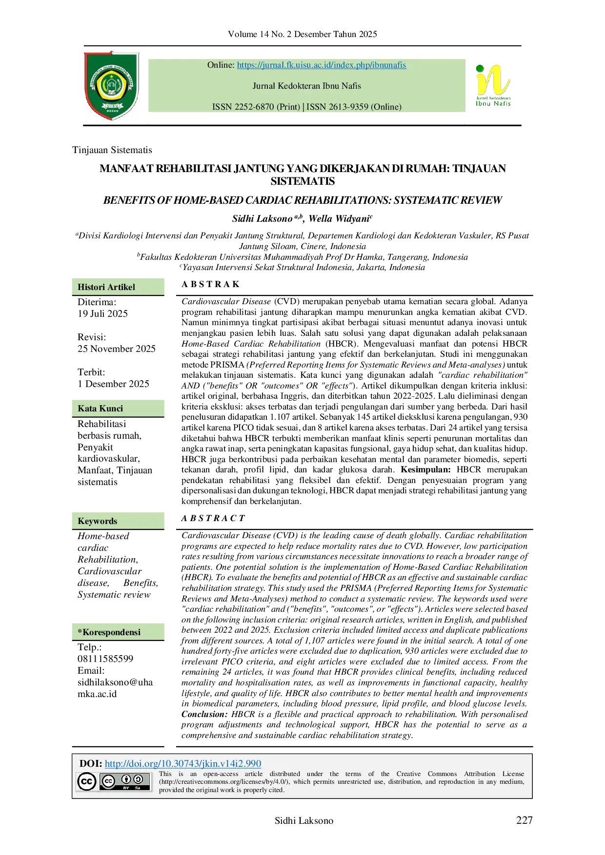 JURIS Manfaat Rehabilitasi Jantung Yang Dikerjakan Di Rumah Tinjauan Sistematis