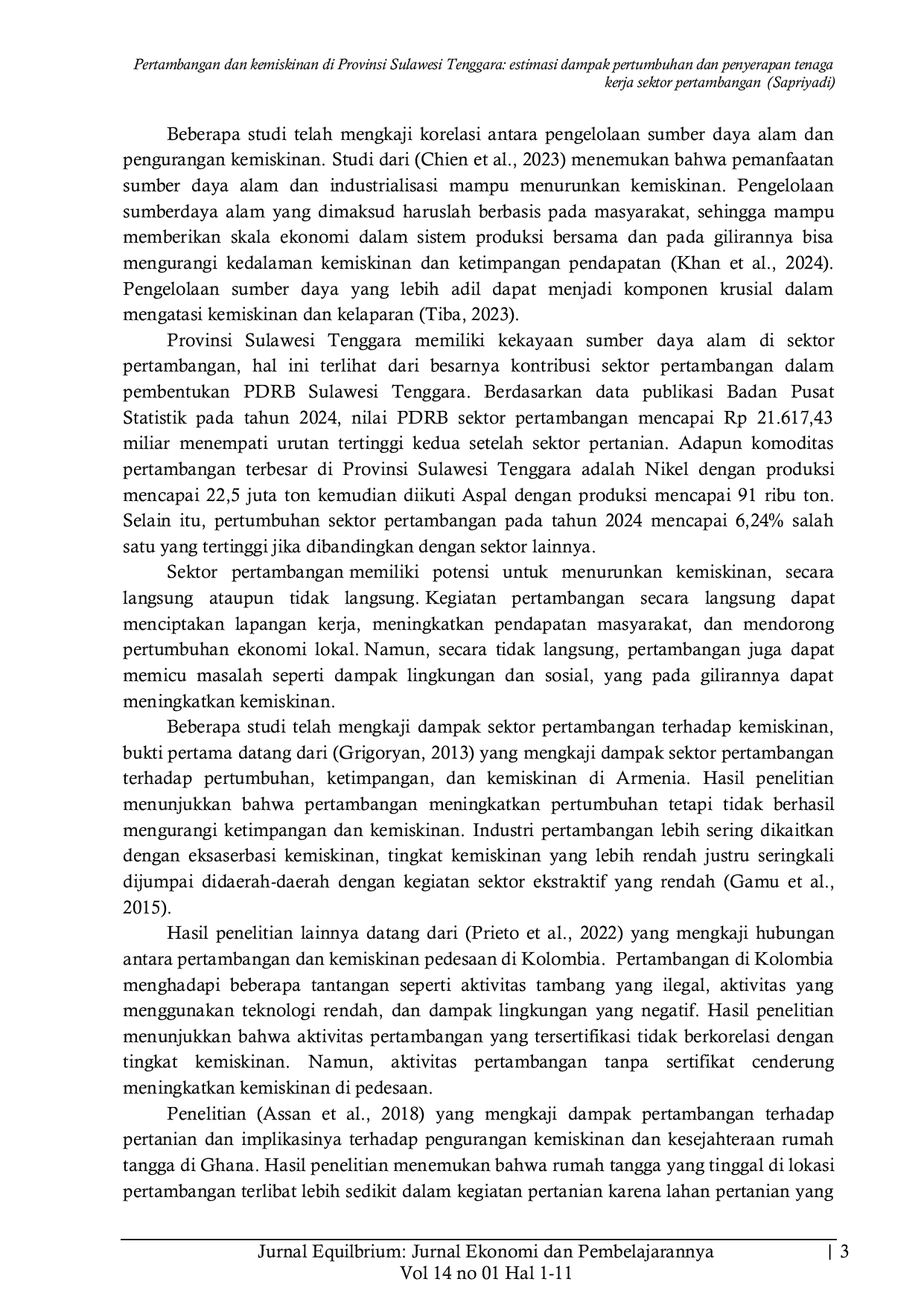 JURIS Pertambangan dan kemiskinan di Provinsi Sulawesi Tenggara estimasi dampak pertumbuhan dan penyerapan tenaga kerja sektor pertambangan