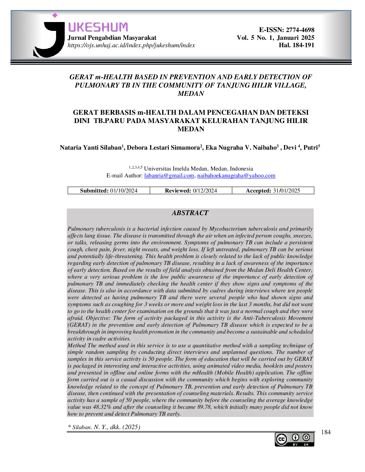 JURIS M Health Based GERAT in Prevention and Early Detection of Pulmonary Tuberculosis in the Community of Tanjung Hilir Village Medan GERAT Berbasis m Health dalam Pencegahan dan Deteksi Dini Tuberkulosi