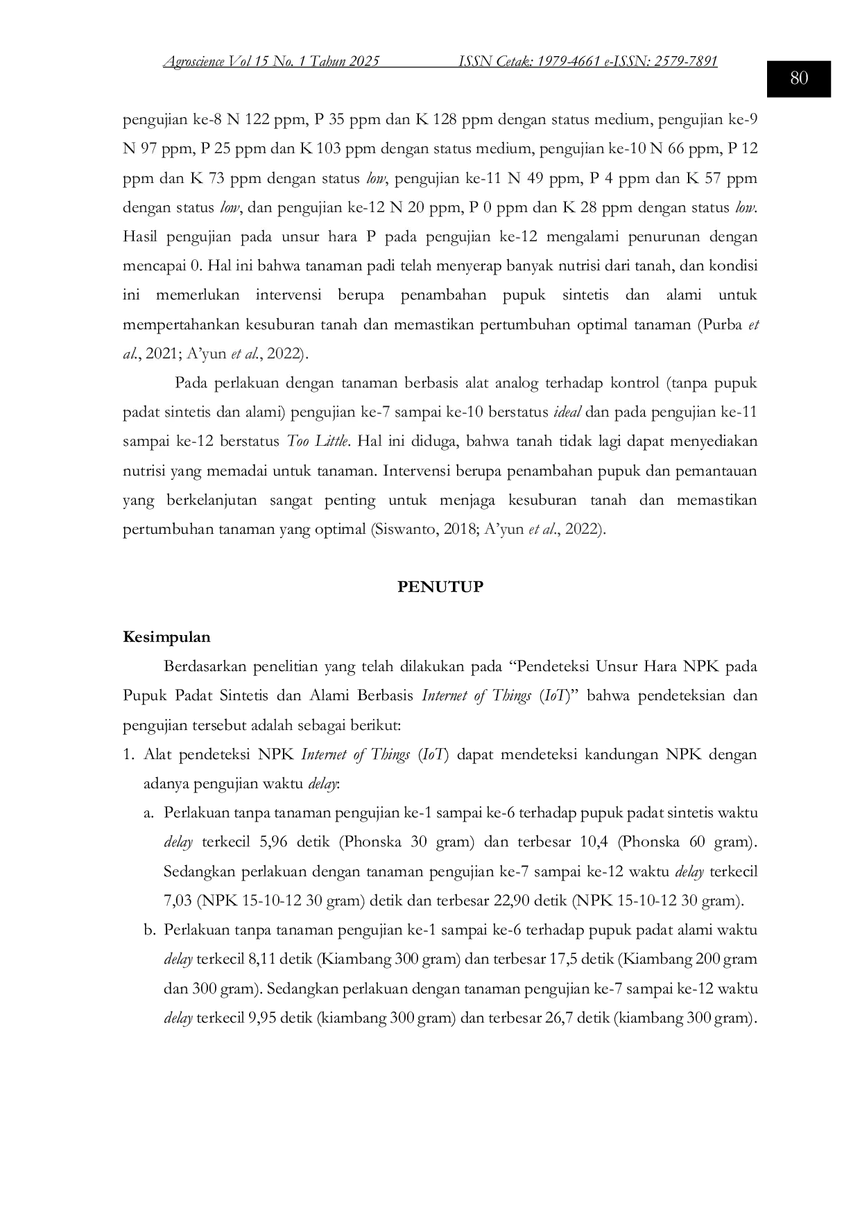 JURIS Pendeteksi Unsur Hara NPK pada Pupuk Padat Sintetis dan Alami Berbasis Internet of Things IoT