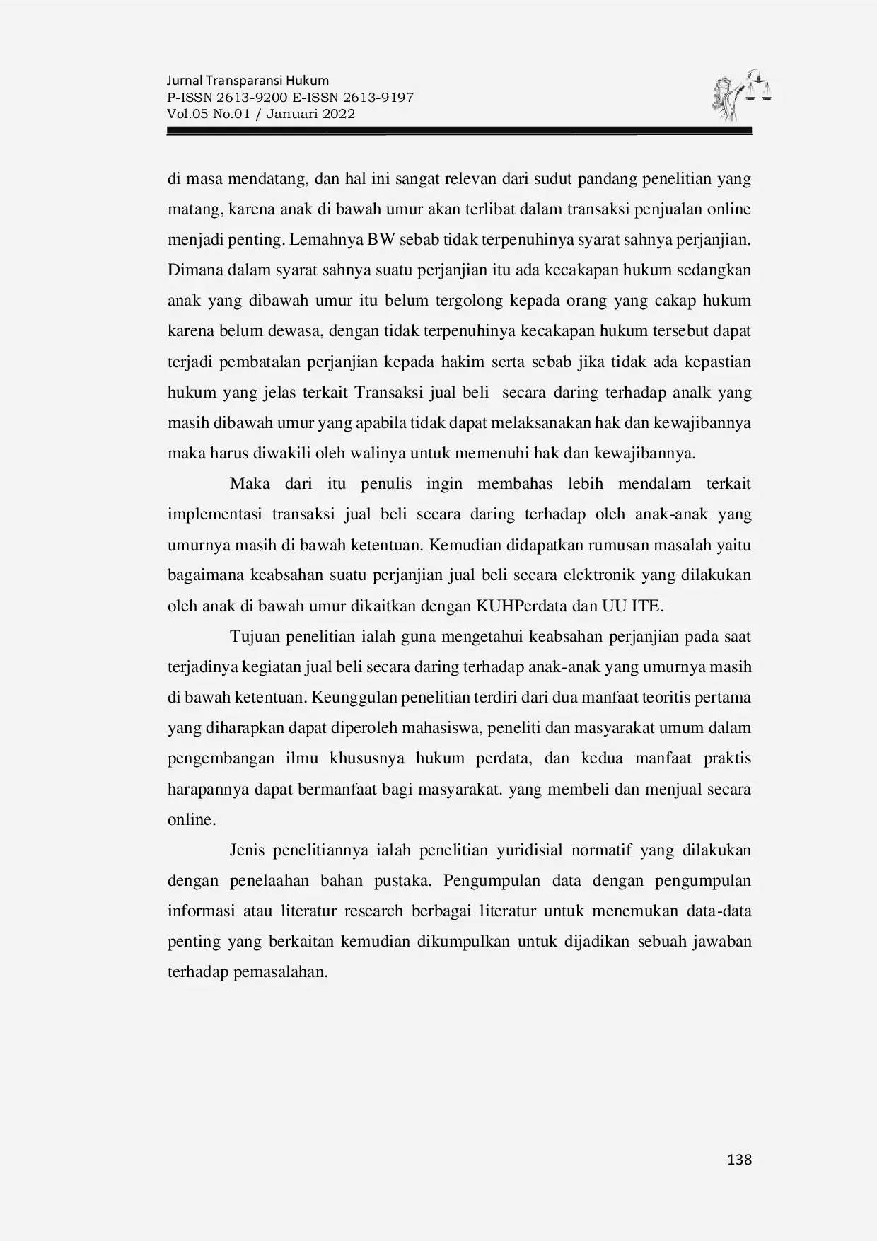 JURIS Keabsahan Transaksi Jual Beli Daring Oleh Anak Di Bawah Umur Dihubungkan Dengan Kuhperdata Dan Uu Ite