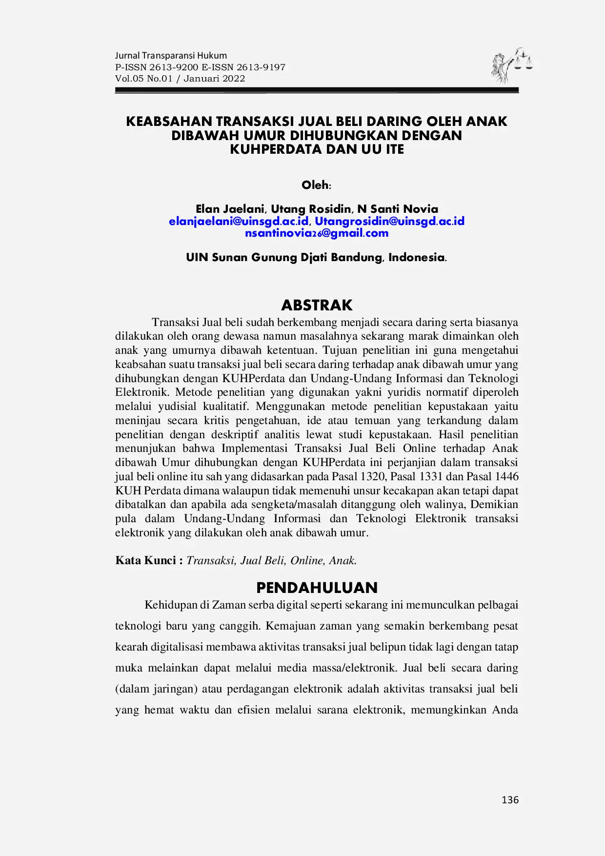 JURIS Keabsahan Transaksi Jual Beli Daring Oleh Anak Di Bawah Umur Dihubungkan Dengan Kuhperdata Dan Uu Ite