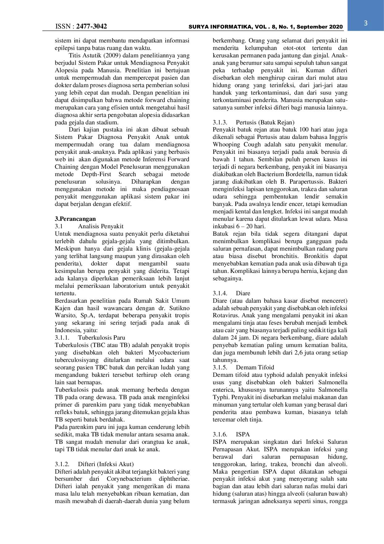 JURIS Sistem pakar diagnosa penyakit pada anak berbasis web menggunakan metode depth first search