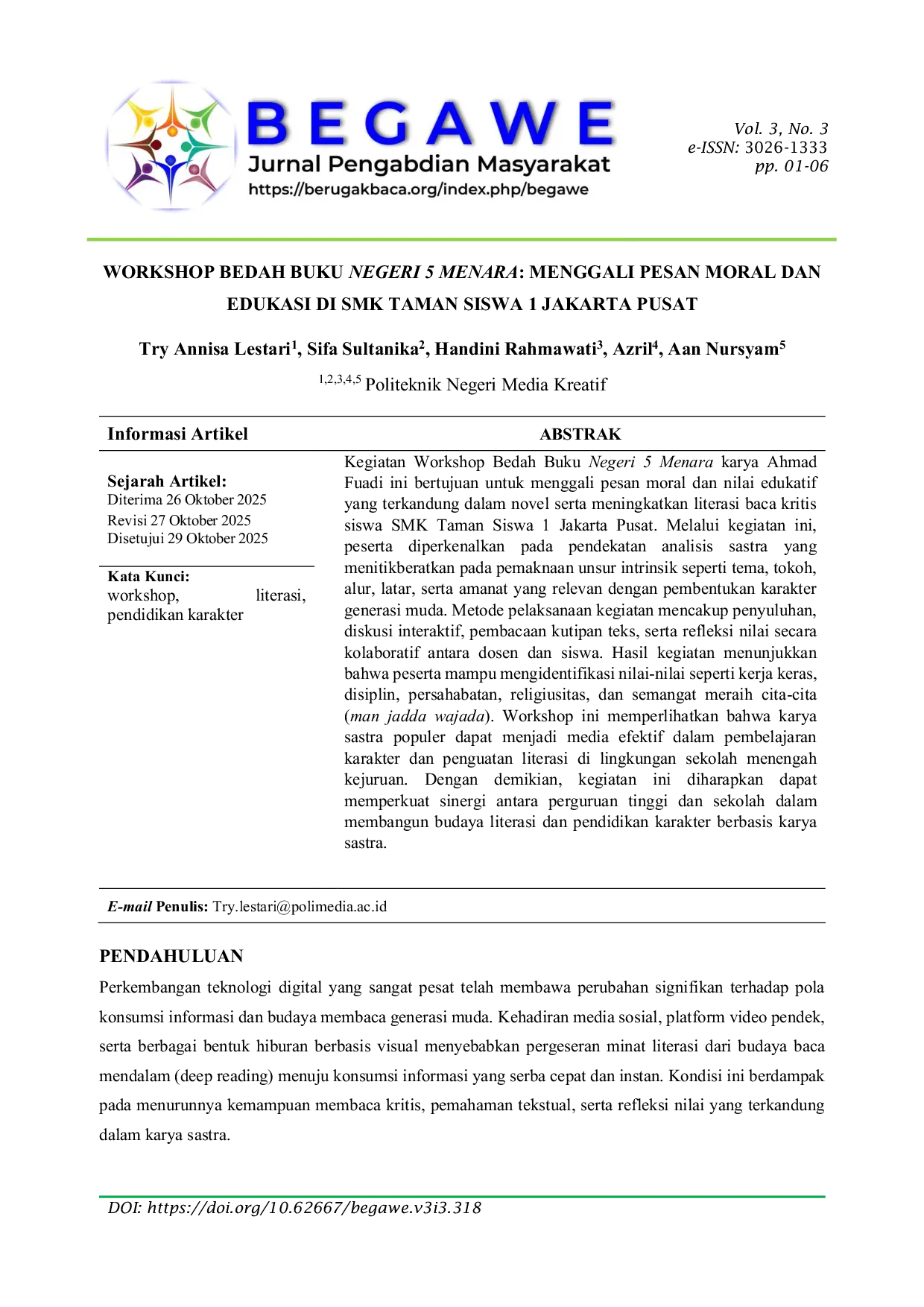 JURIS Workshop Bedah Buku Negeri 5 Menara Menggali Pesan Moral dan Edukasi di SMK Taman Siswa 1 Jakarta Pusat