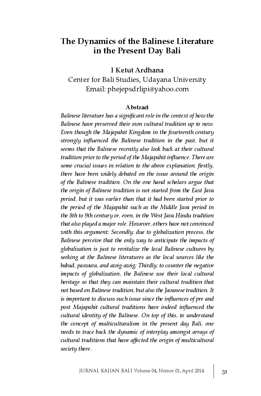 juris The Dynamics of the Balinese Literature in the Present Day Bali