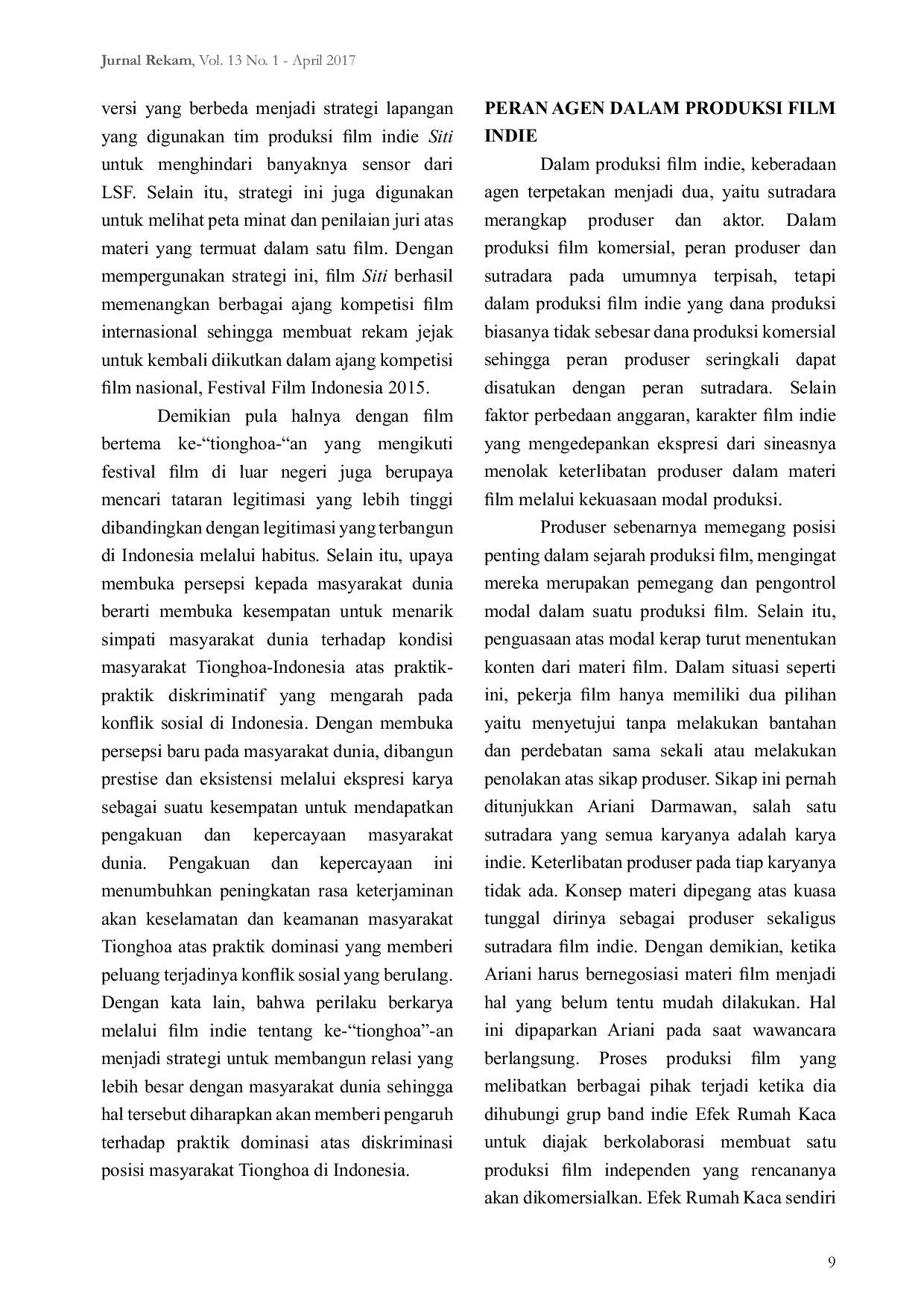 JURIS Produksi Kultural Film Indie Ke Tionghoa An di Indonesia