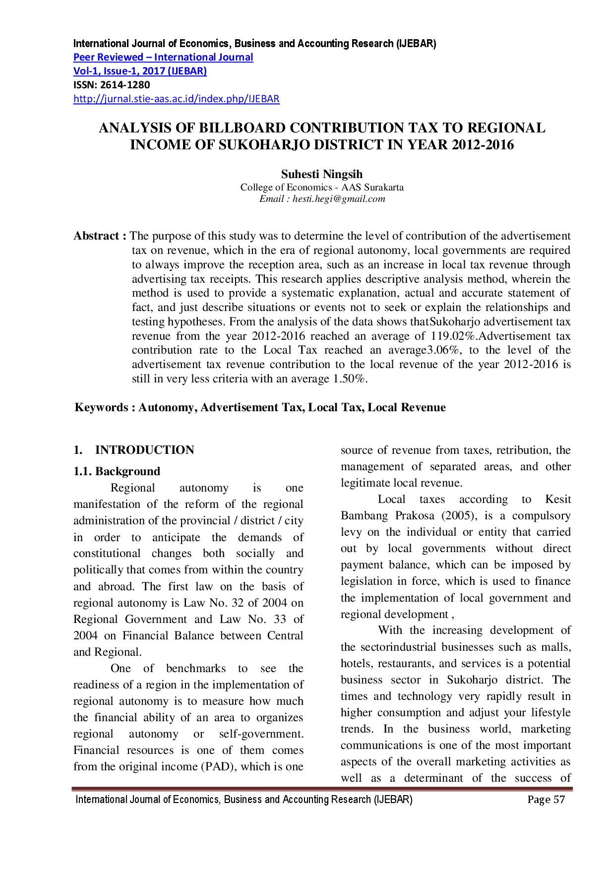 juris Analysis Of Billboard Contribution Tax To Regional Income Of Sukoharjo District In Year 2012 2016