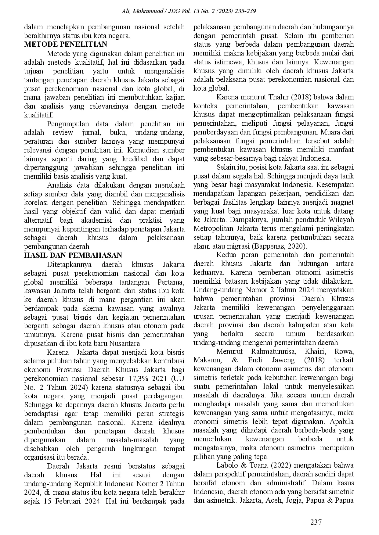 juris Tantangan Penetapan Daerah Khusus Jakarta sebagai Pusat Perekonomian Nasional dan Kota Global