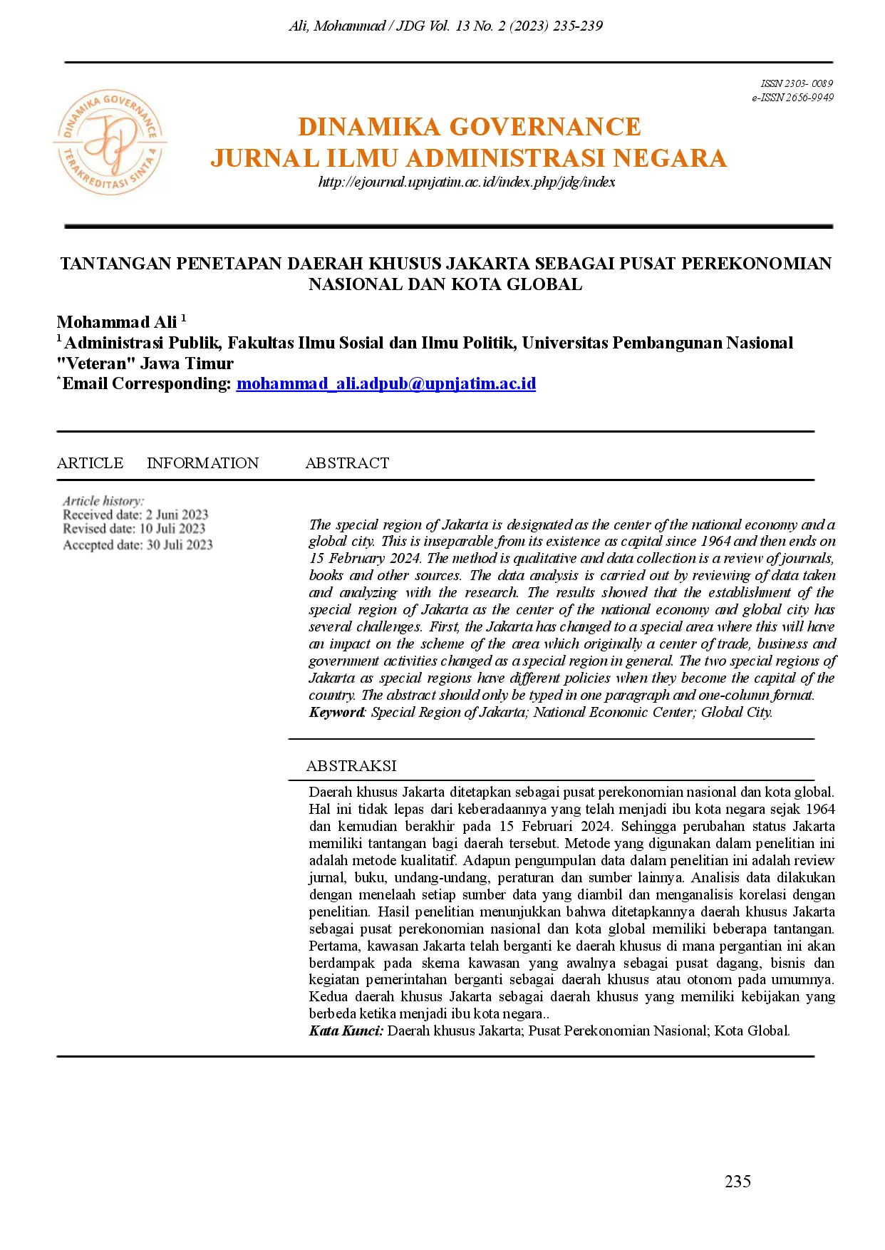 juris Tantangan Penetapan Daerah Khusus Jakarta sebagai Pusat Perekonomian Nasional dan Kota Global