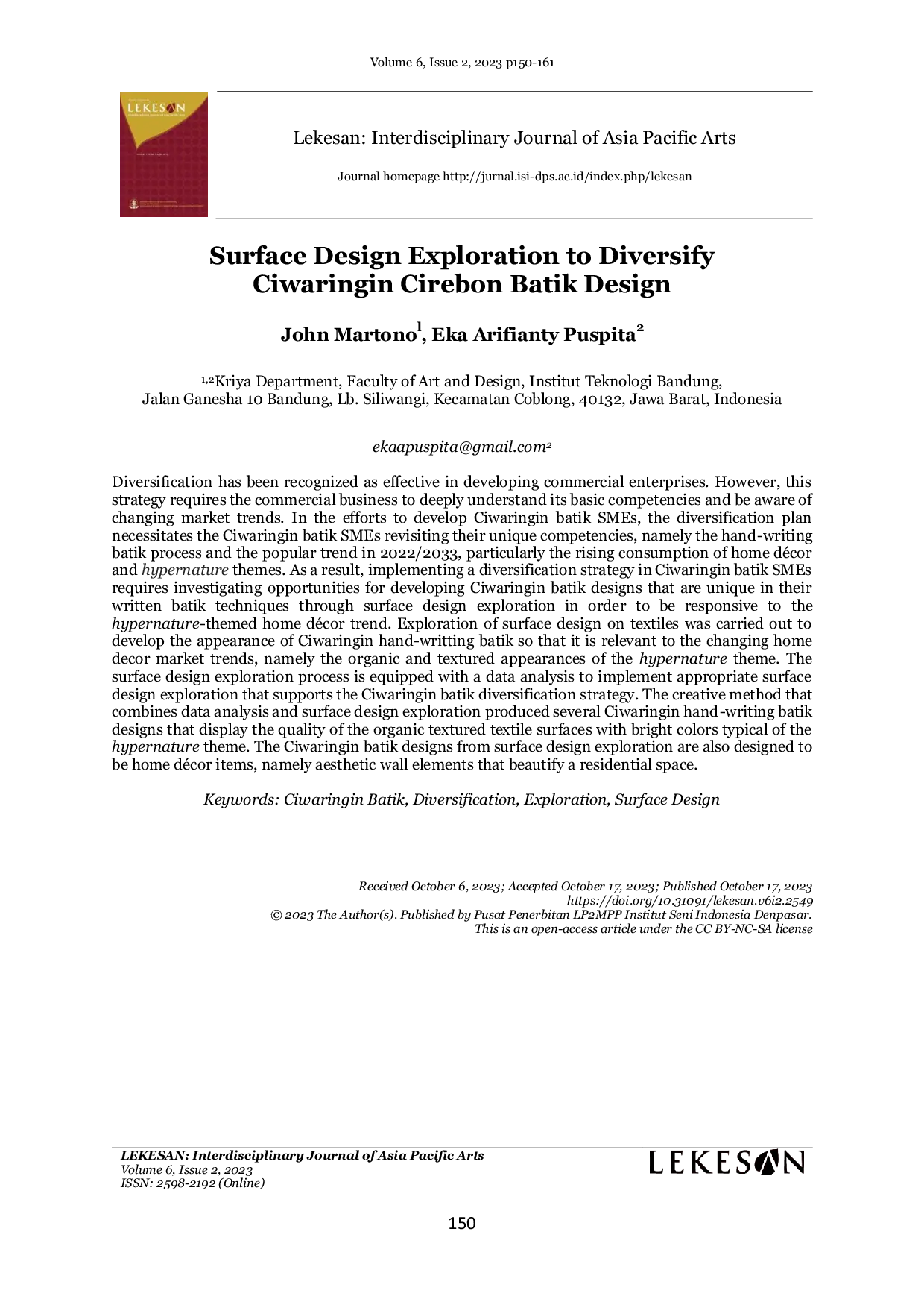 JURIS Surface Design Exploration to Diversify Ciwaringin Cirebon Batik Design