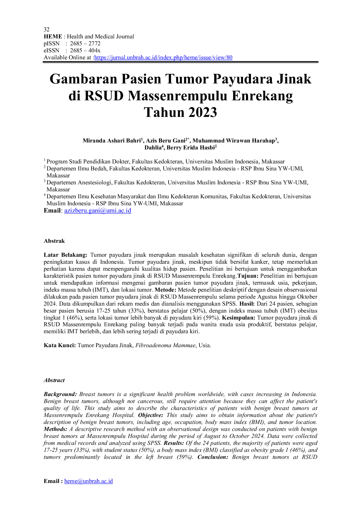 JURIS Gambaran Pasien Tumor Payudara Jinak di RSUD Massenrempulu Enrekang Tahun 2023