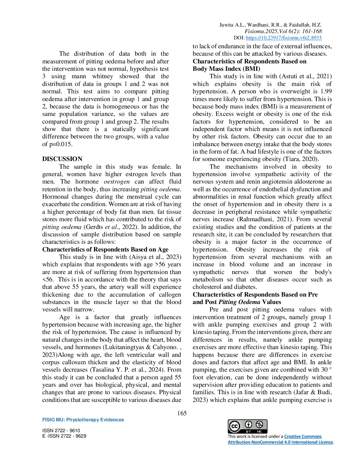 JURIS Differences in the Effect of Ankle Pumping and Kinesio Taping on Pitting Oedema in Hypertensive Patients