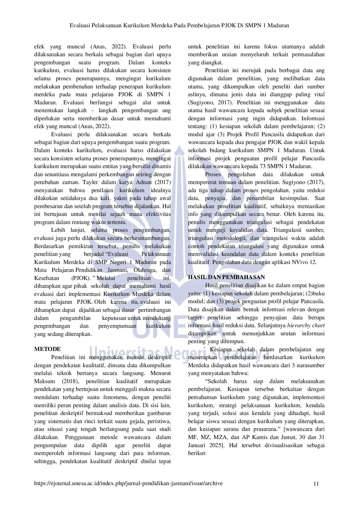 JURIS Evaluasi Pelaksanaan Kurikulum Merdeka Pada Pembelajaran PJOK Di SMPN 1 Maduran