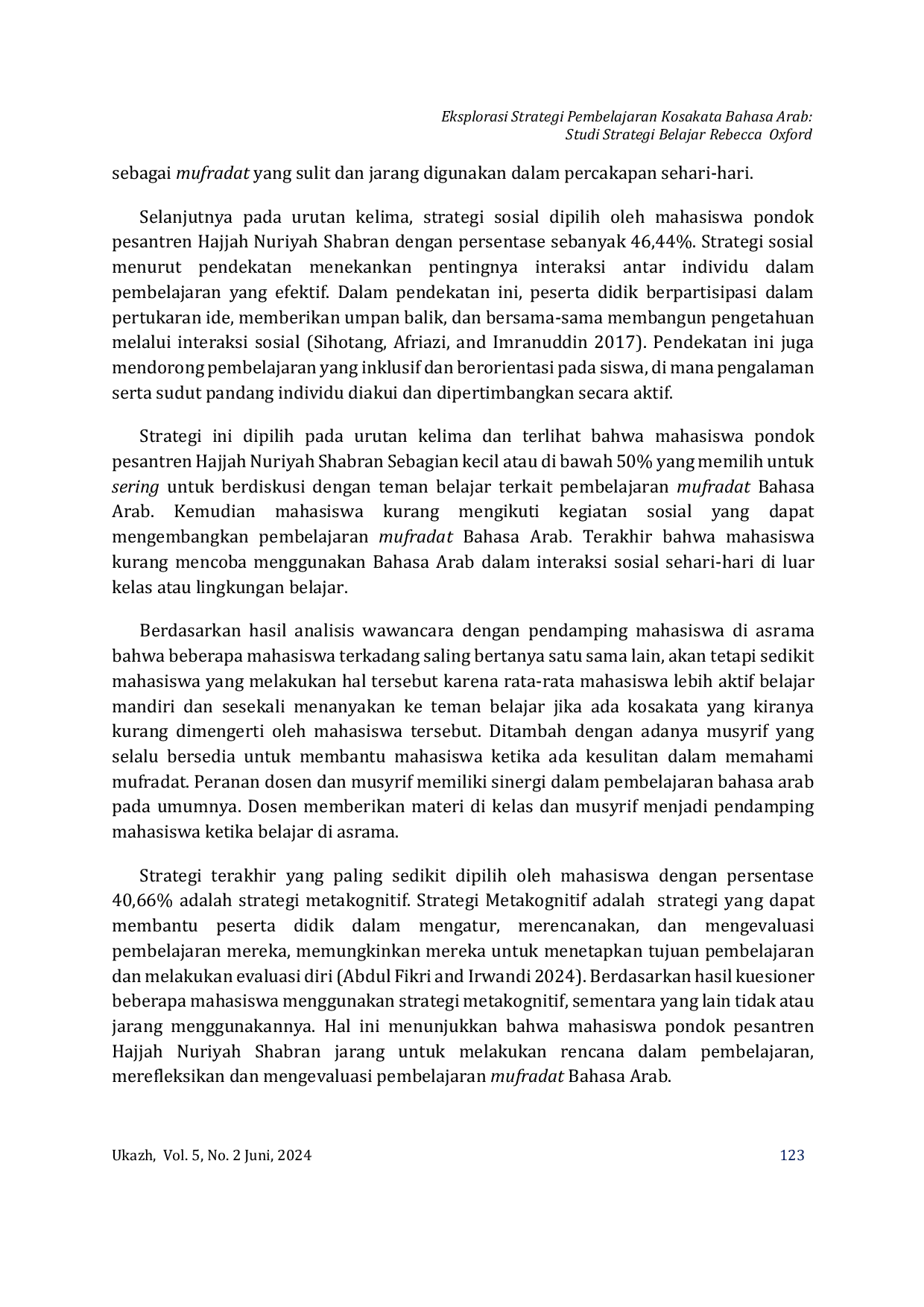 JURIS Eksplorasi Strategi Pembelajaran Kosakata Bahasa Arab Studi Strategi Belajar Rebecca Oxford