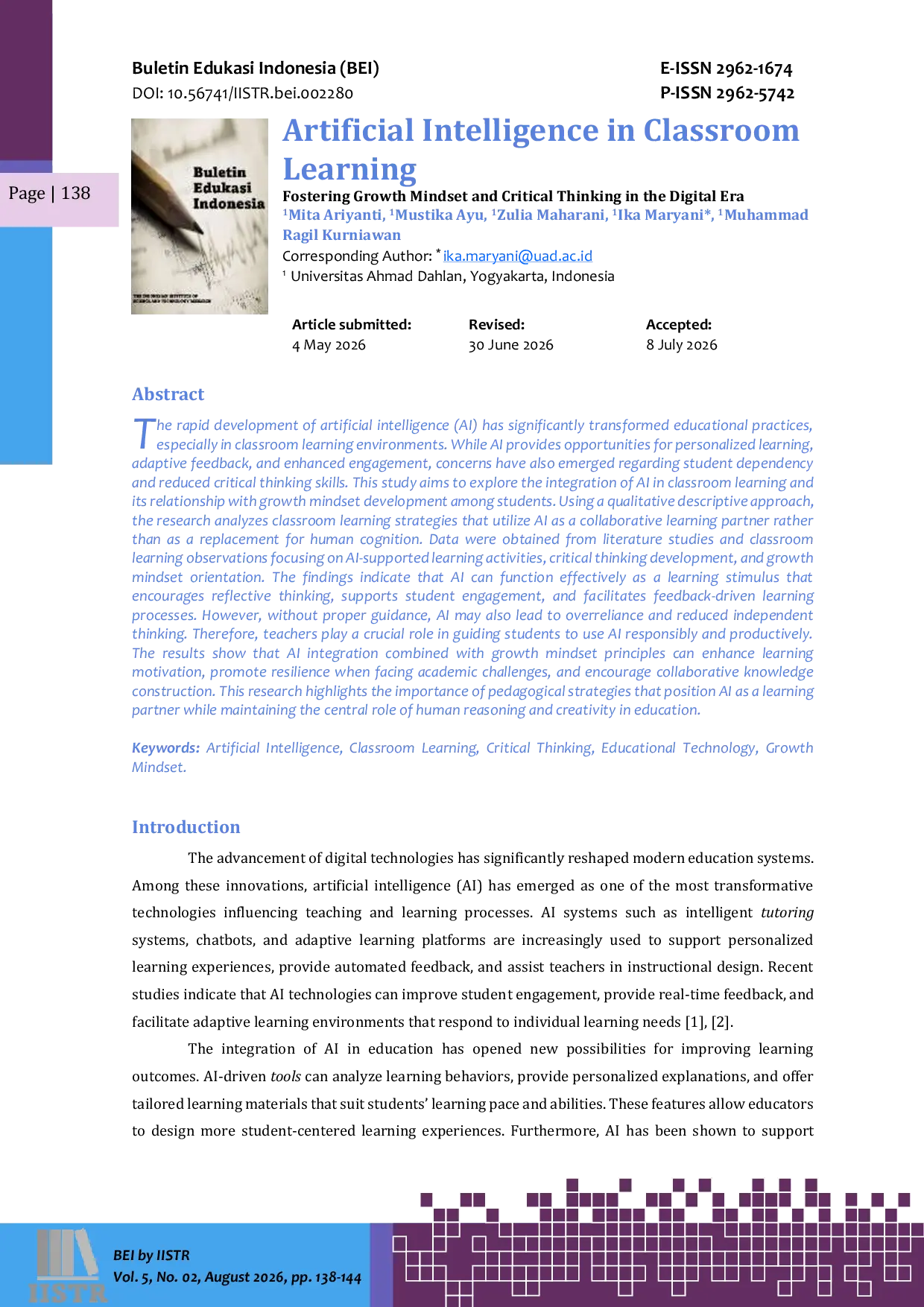 JURIS Artificial Intelligence in Classroom Learning
