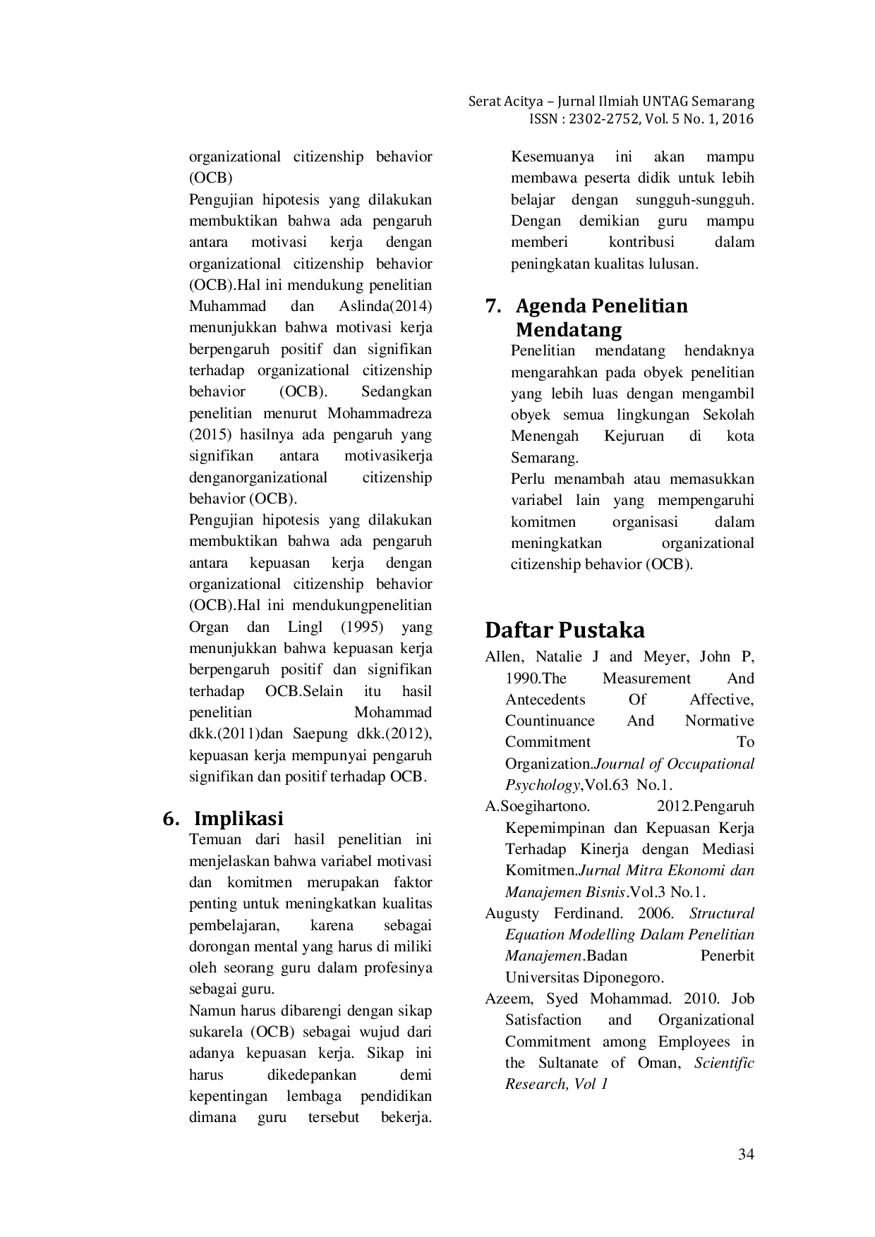 JURIS MOTIVASI KERJA KEPUASAN KERJA KOMITMEN ORGANISASI DAN ORGANIZATIONAL CITIZENSHIP BEHAVIOUR OCB Studi Empiris Pada SMK Swasta Kecamatan Gayamsari Semarang