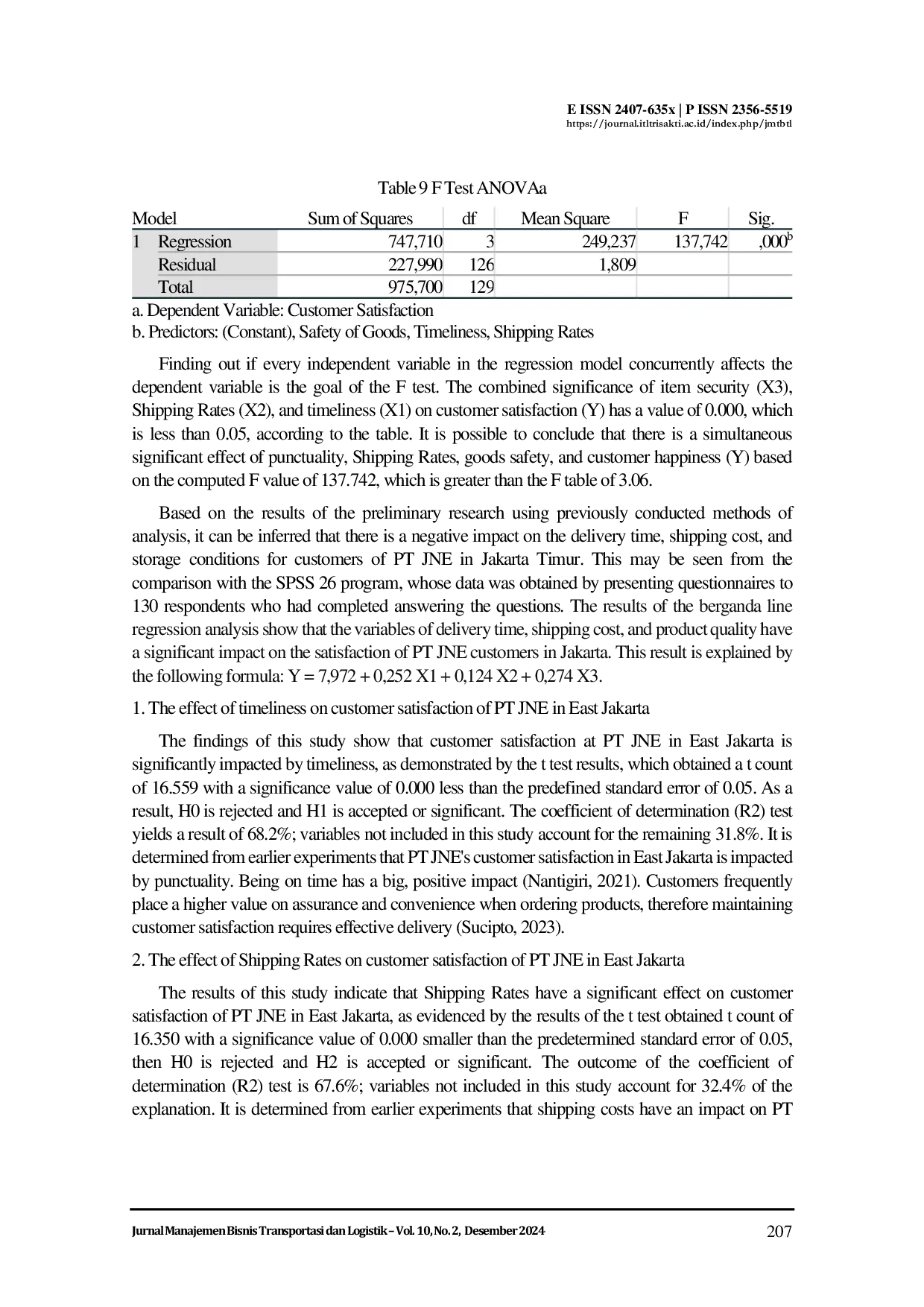 JURIS The Effect of Timeliness Shipping Rates and Security of Goods on Customer Satisfaction of PT JNE in East Jakarta