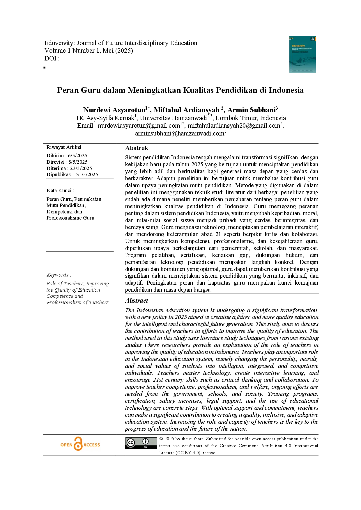 juris Peran Guru dalam Meningkatkan Kualitas Pendidikan di Indonesia