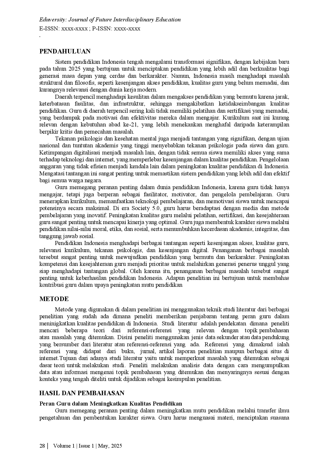 JURIS Peran Guru dalam Meningkatkan Kualitas Pendidikan di Indonesia