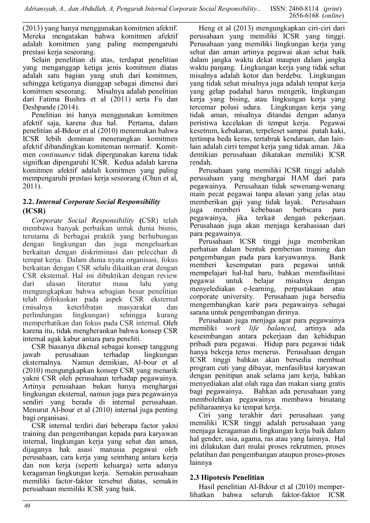 JURIS Pengaruh Internal Corporate Social Responsibility ICSR dan Kepemimpinan Terhadap Komitmen Karyawan Bank Syariah Jabodetabek