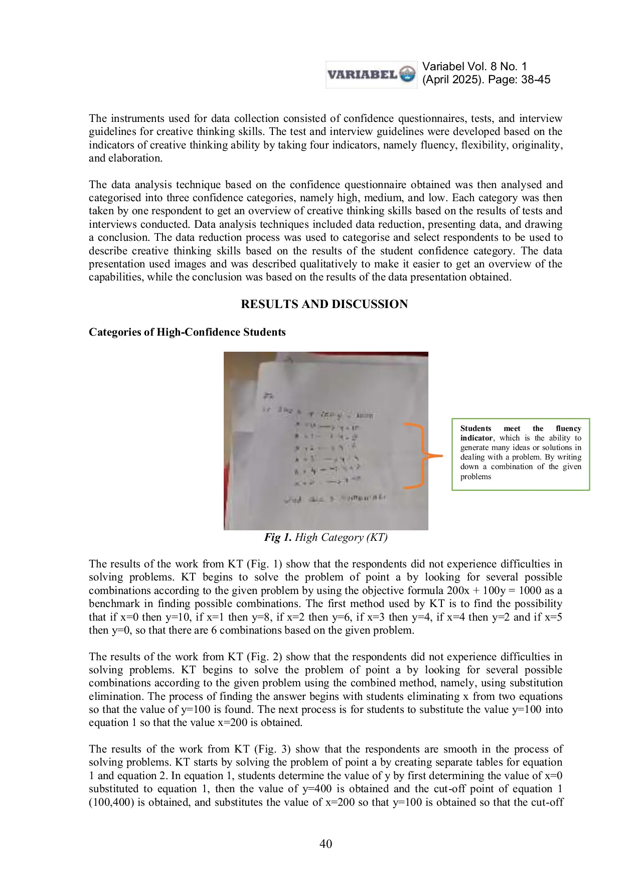 JURIS Profile of Students Creative Thinking Ability Reviewed from Self Confidence