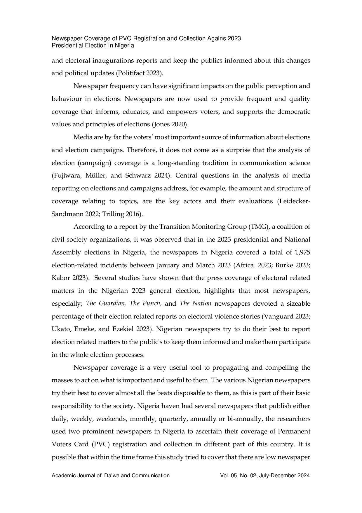 JURIS Newspaper Coverage of PVC Registration and Collection Against 2023 Presidential Election in Nigeria