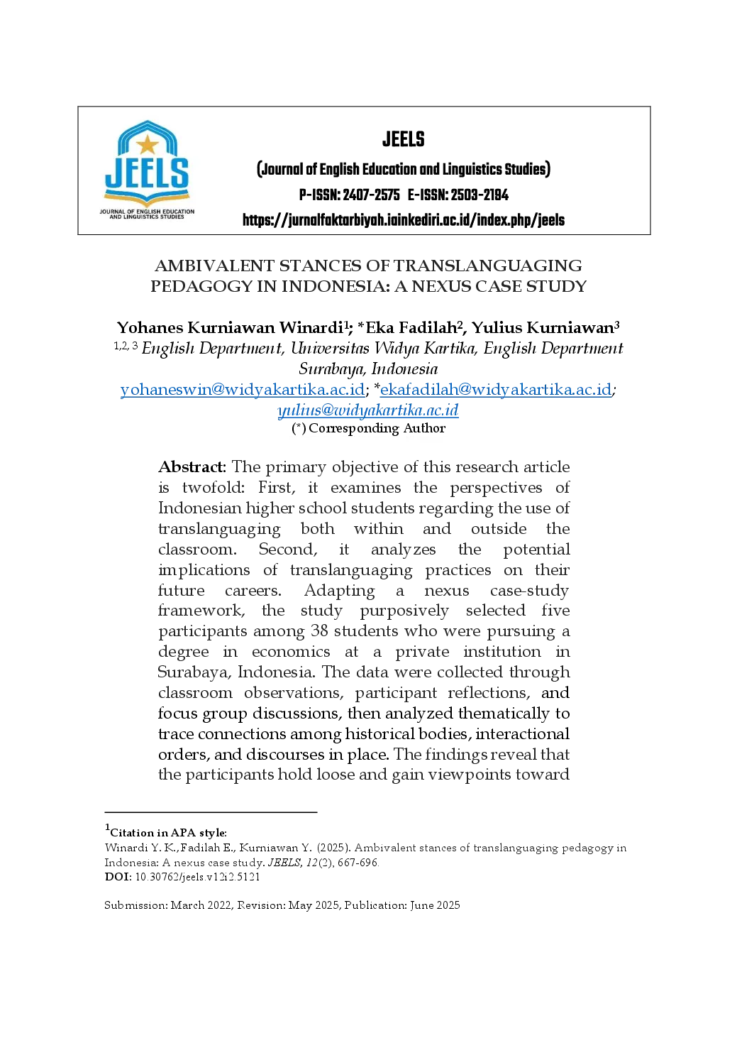 juris Ambivalent Stances of Translanguaging Pedagogy in Indonesia A Nexus Case Study
