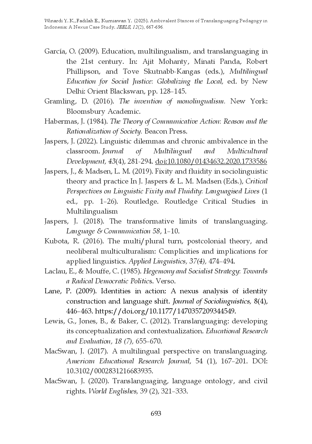 juris Ambivalent Stances of Translanguaging Pedagogy in Indonesia A Nexus Case Study