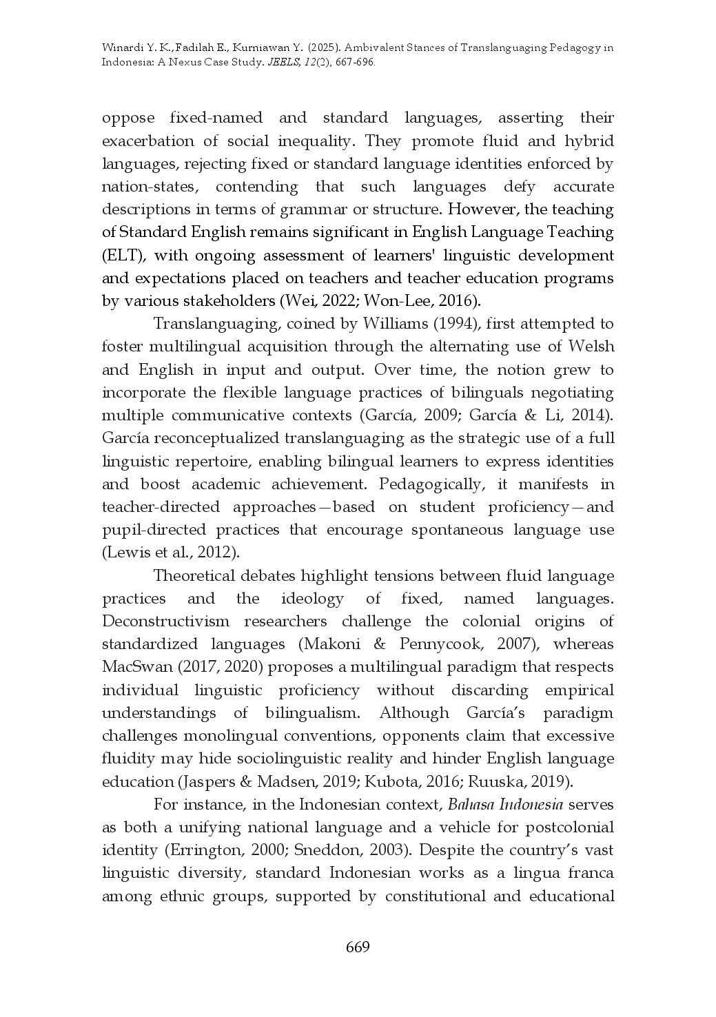 juris Ambivalent Stances of Translanguaging Pedagogy in Indonesia A Nexus Case Study