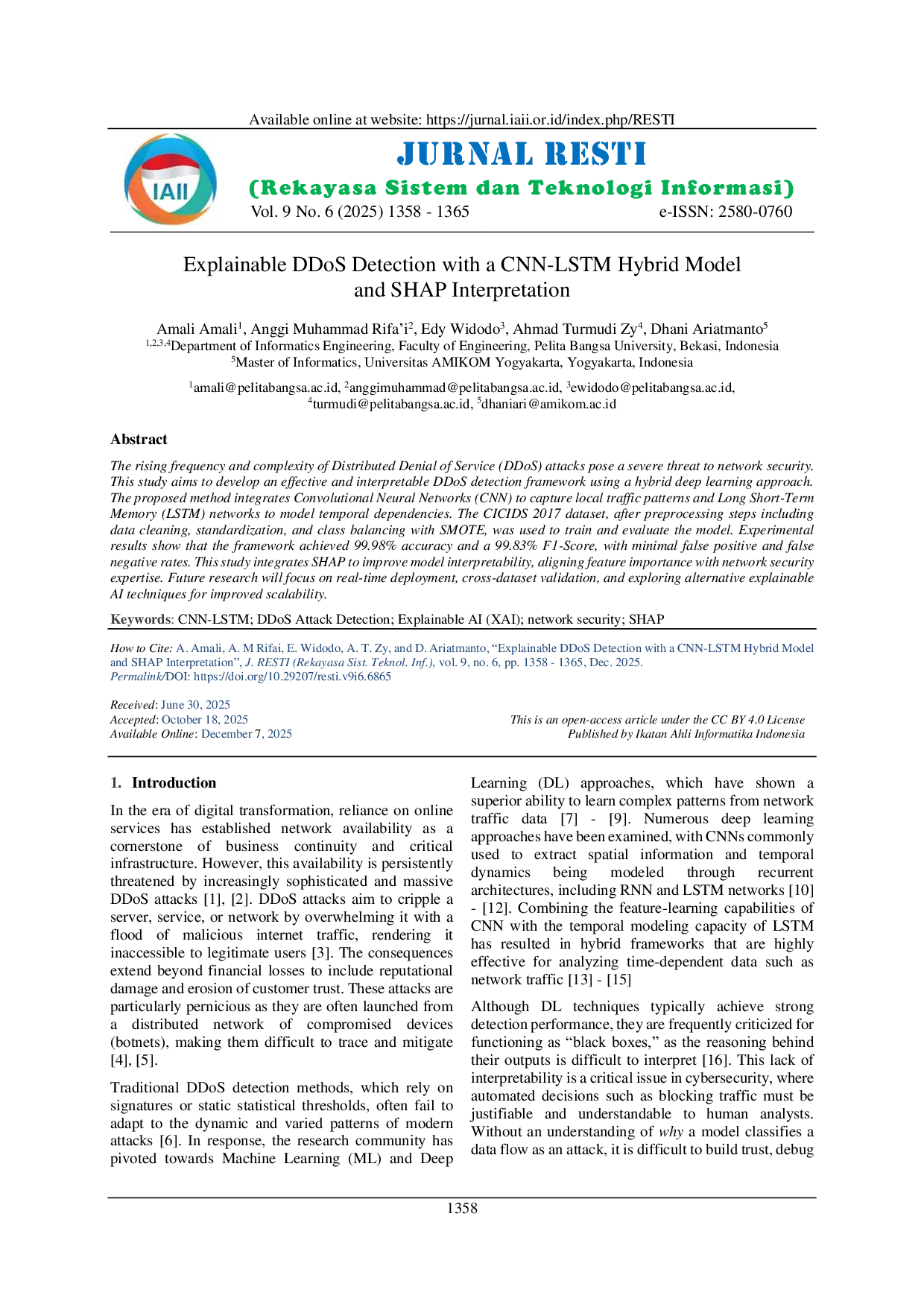 JURIS Explainable DDoS Detection with a CNN LSTM Hybrid Model and SHAP Interpretation
