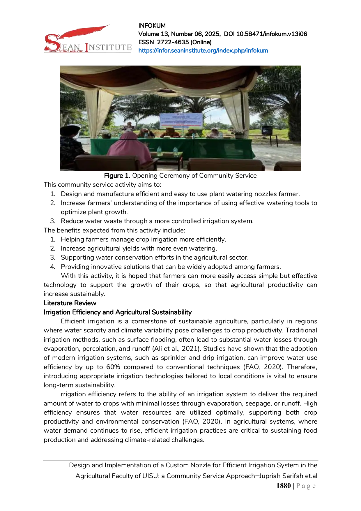 JURIS Design and Implementation of a Custom Nozzle for Efficient Irrigation System in the Agricultural Faculty of UISU a Community Service Approach