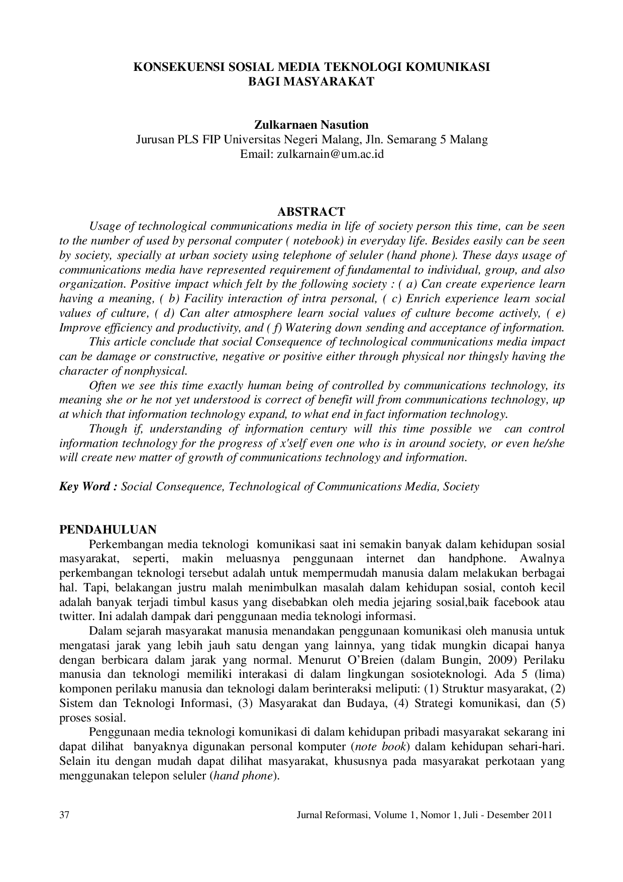 JURIS Konsekuensi Sosial Media Teknologi Komunikasi bagi Masyarakat