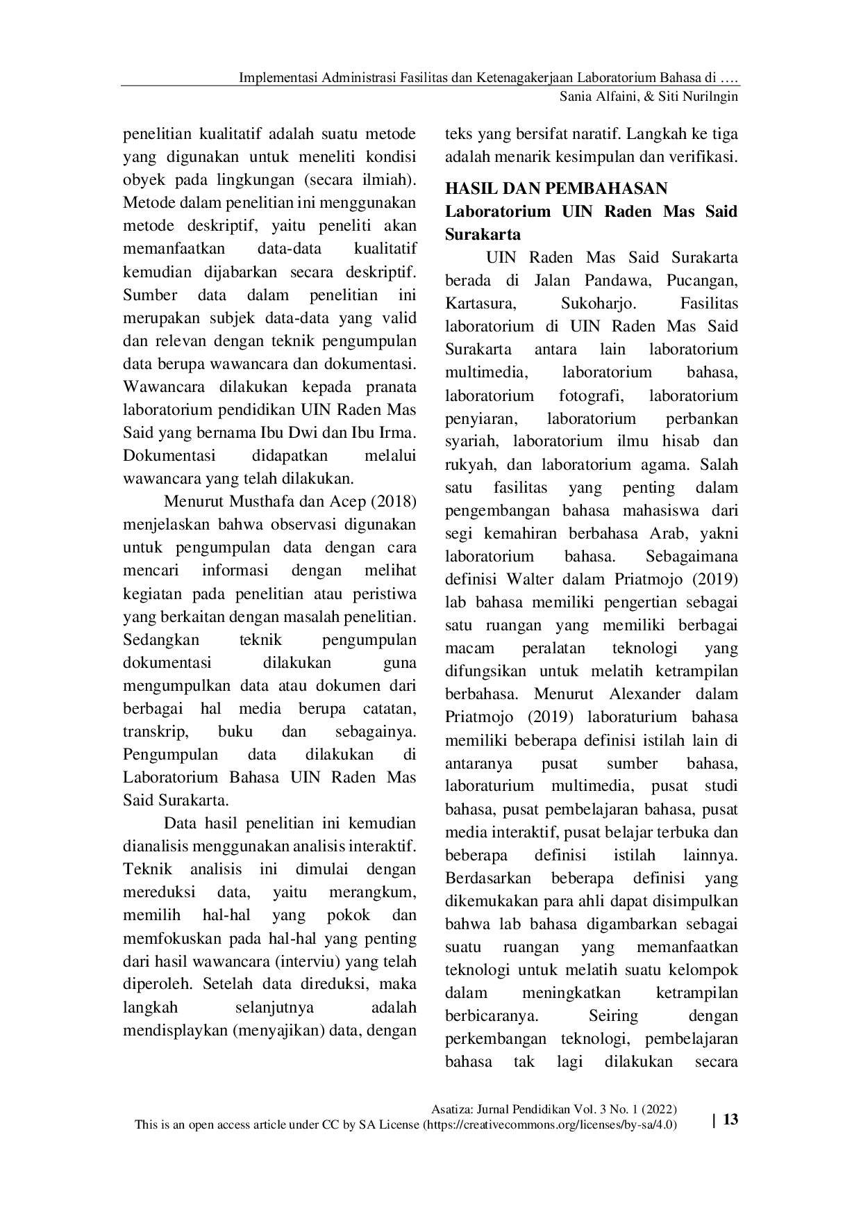 JURIS Implementasi Administrasi Fasilitas dan Ketenagakerjaan Laboratorium Bahasa di UIN Raden Mas Said Surakarta