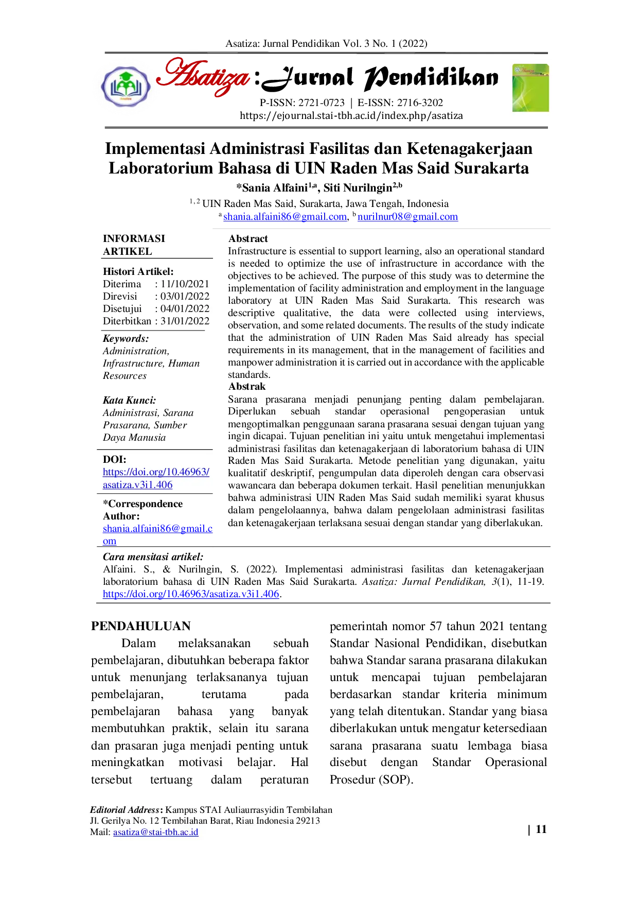 JURIS Implementasi Administrasi Fasilitas dan Ketenagakerjaan Laboratorium Bahasa di UIN Raden Mas Said Surakarta