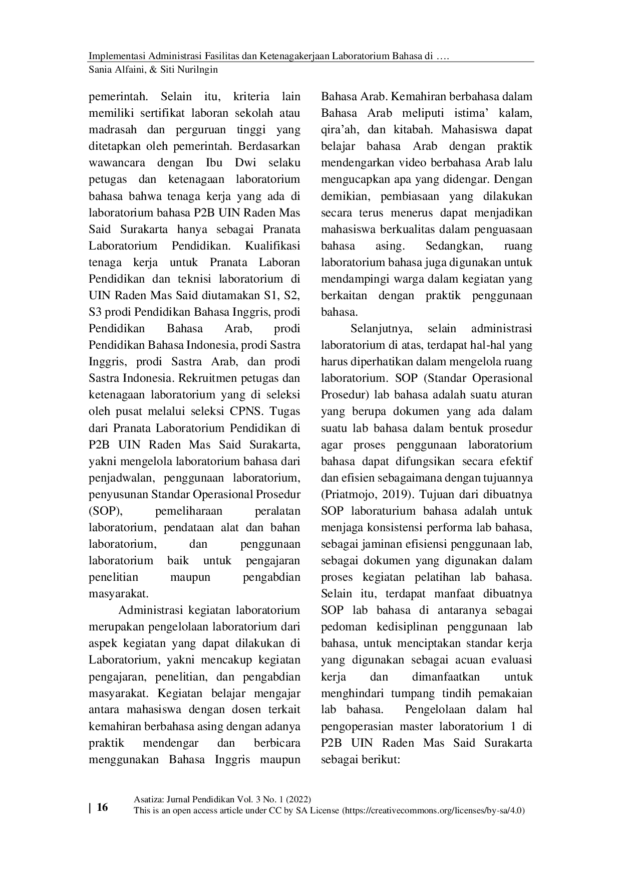 JURIS Implementasi Administrasi Fasilitas dan Ketenagakerjaan Laboratorium Bahasa di UIN Raden Mas Said Surakarta