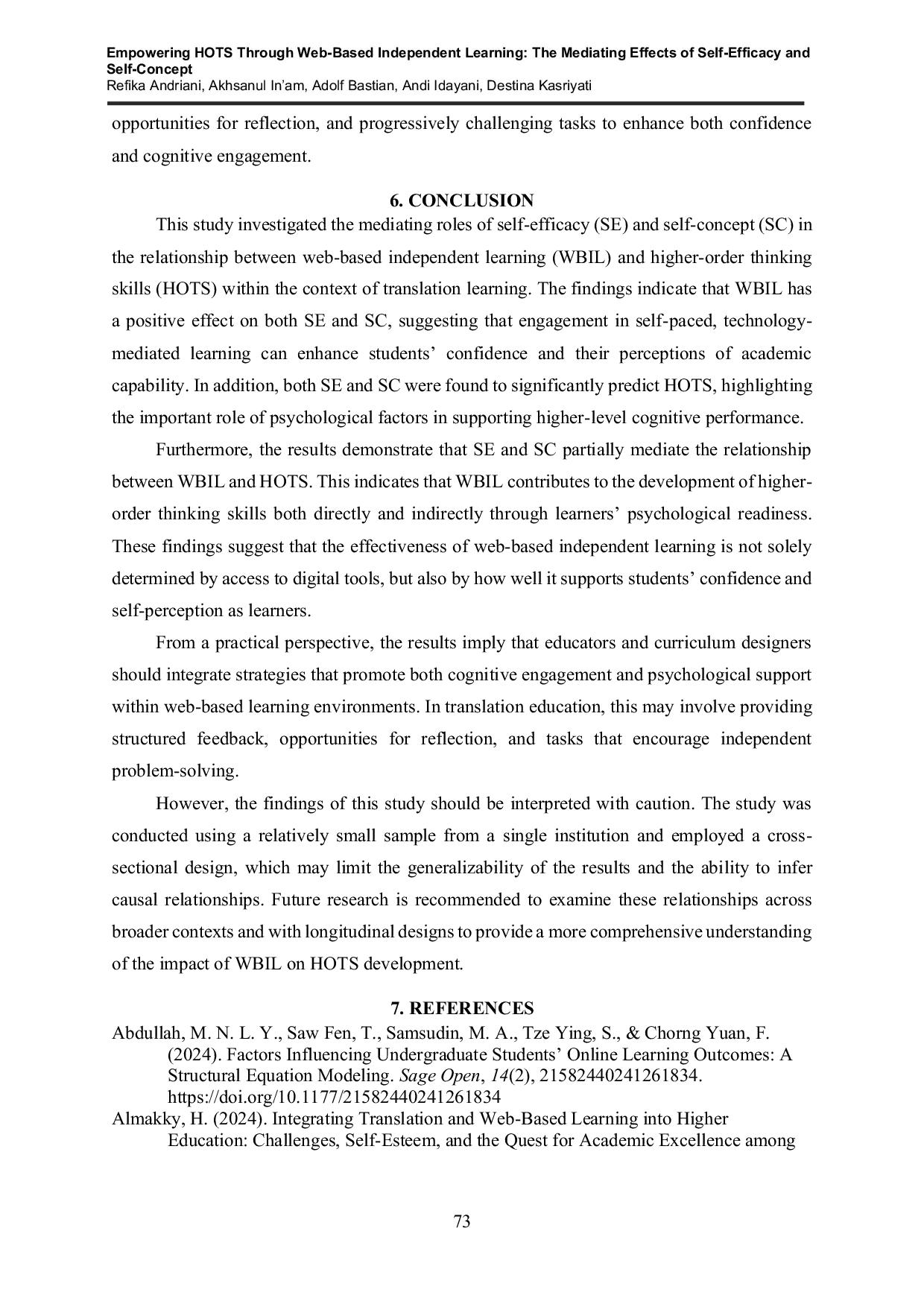 JURIS Empowering HOTS Through Web Based Independent Learning The Mediating Effects of Self Efficacy and Self Concept