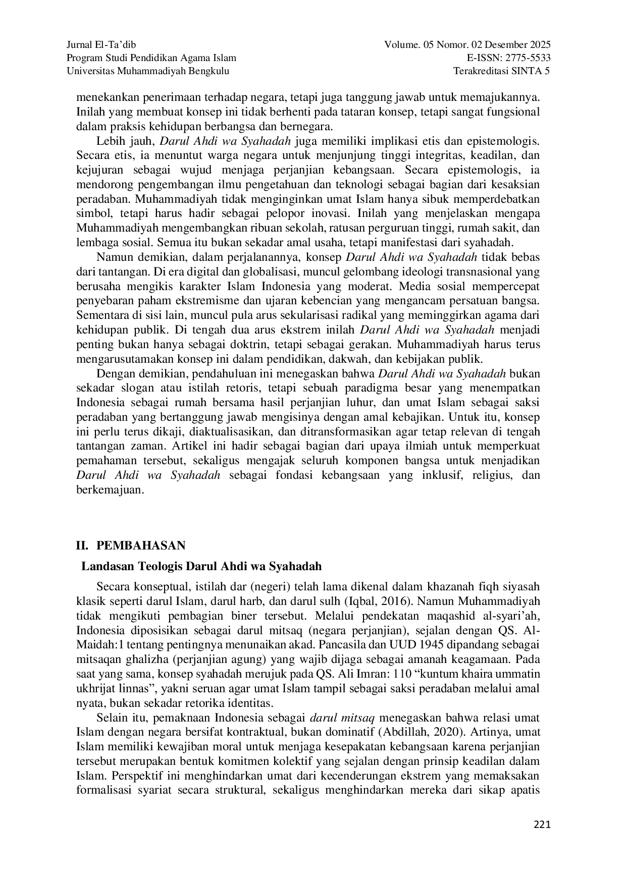 JURIS Persepsi Muhammadiyah Sebagai Darul Ahdi Wa Syahadah