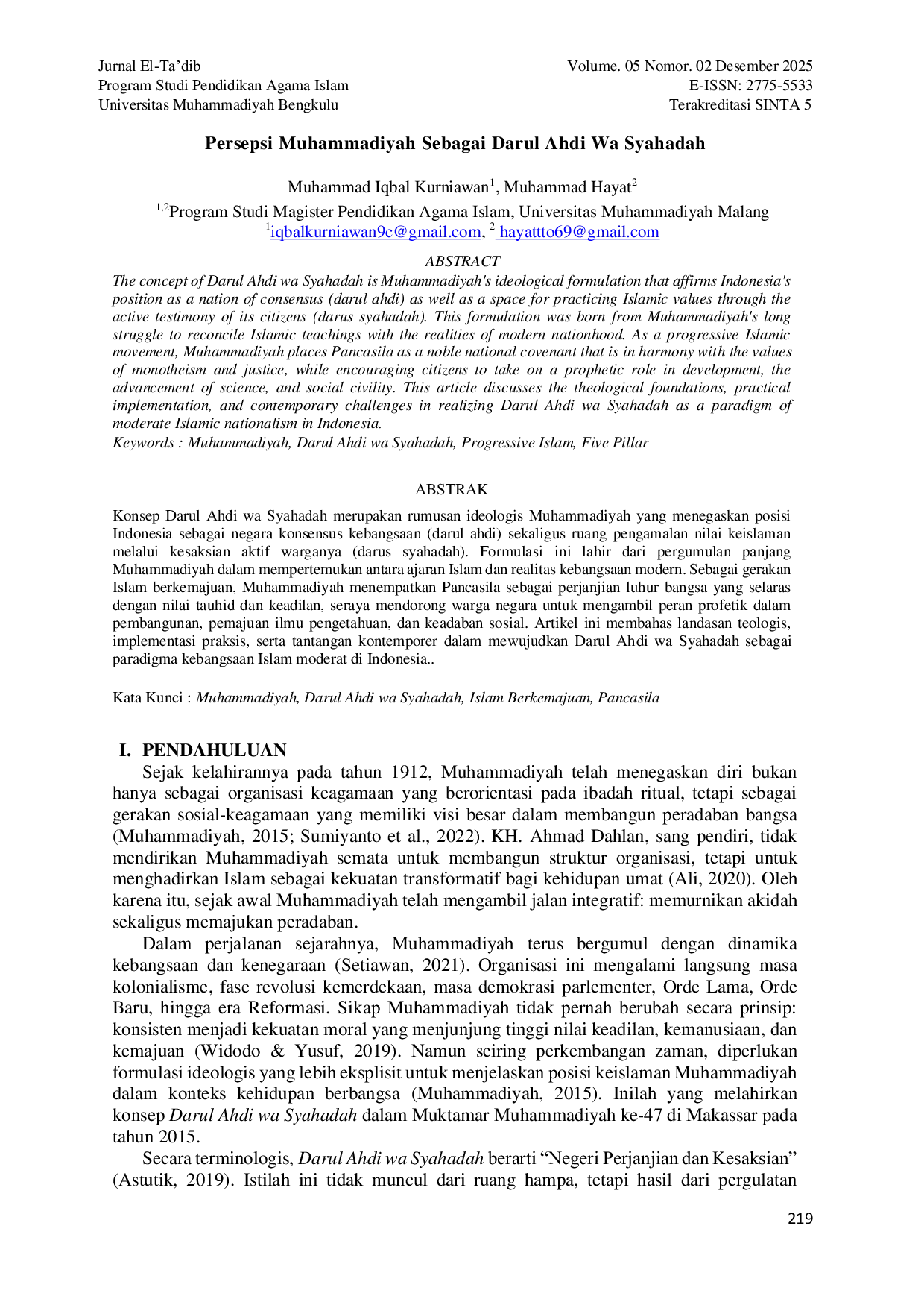 JURIS Persepsi Muhammadiyah Sebagai Darul Ahdi Wa Syahadah