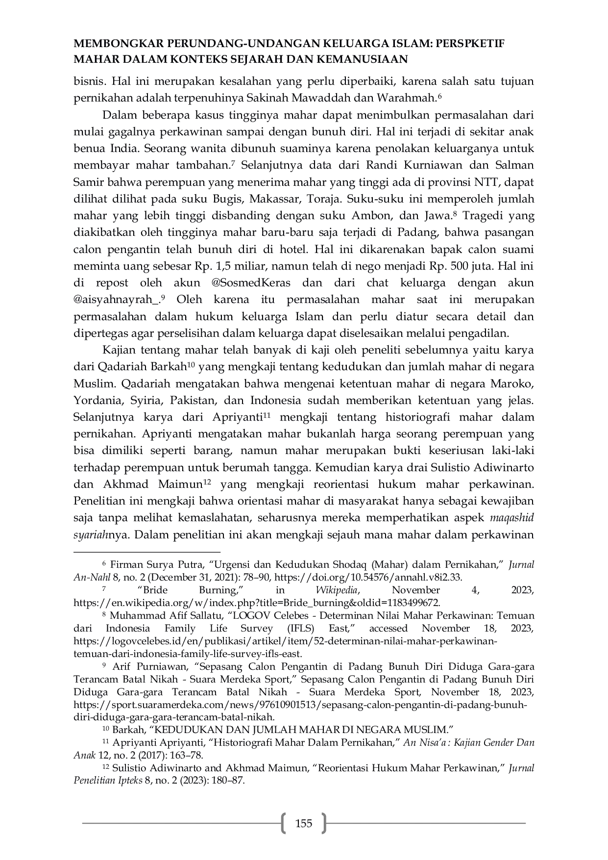 JURIS Membongkar Perundang Undangan Keluarga Islam Perspektif Mahar Dalam Konteks Sejarah Dan Kemanusiaan