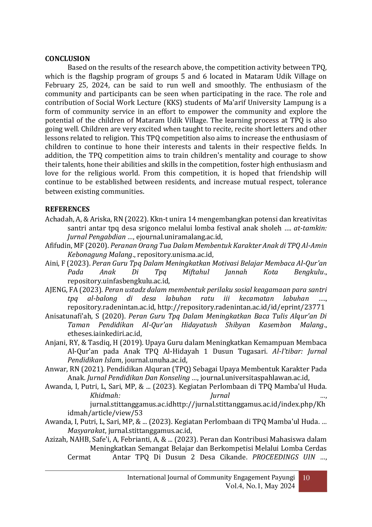 JURIS The Community Empowerment in Improving Children s Potential and Mentality through Al Quran Learning Center Competition at Mataram Udik Village