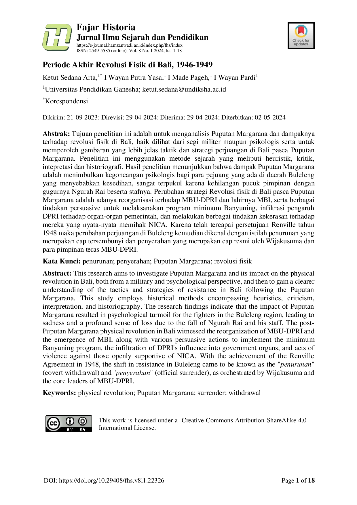 JURIS Periode Akhir Revolusi Fisik di Bali 1946 1949